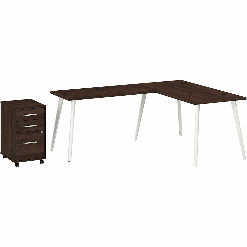 BSHVST008BWSU - Vista L-shaped desk bundle includes 60W x 30D Computer Desk with Splayed Metal Legs, 48W Desk Return with Splayed Metal Legs and 3-Drawer Mobile File Cabinet. Durable, 1" thick top supports materials and equipment with its 200 lb. capacity. Thermally fused laminate surface protects against scratches, stains and other cosmetic damage. Desk return attaches to computer desk to form a right or left-handed L-shaped desk. Rolling cabinet offers a file drawer for legal/letter/A4-size paperwork and two box drawers for office supplies. Drawers open on smooth, full-extension ball-bearing slides. Single lock secures the two bottom drawers. Desktop includes one built-in, wire-management grommet and one powered grommet to keep devices charged with a standard outlet as well as USB-A and USB-C ports. Built-in cable management on metal legs allows cords to route through any leg to the floor for a clutter-free space. Desk includes an optional wall anchors and adjustable levelers for uneven flooring.