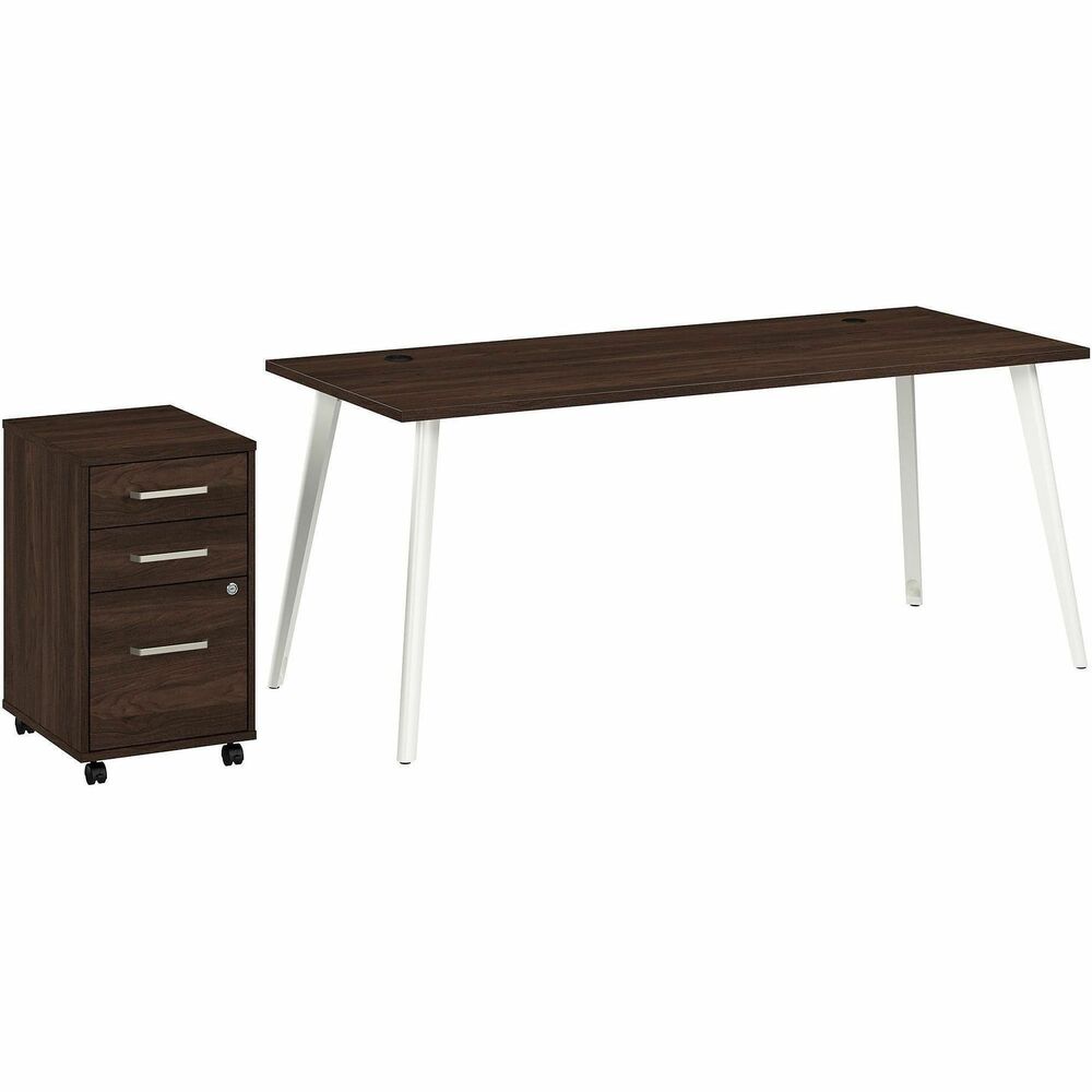 BSHVST001BWSU - Vista 72W Desk with Splayed Metal Legs and 3-Drawer Mobile File Cabinet offers a practical, long-lasting work space and allows flexible configurations ideal for open area offices. Durable, 1" thick top supports materials and equipment with its 200 lb. capacity. Thermally fused laminate surface protects against scratches, stains and other cosmetic damage. Desktop includes one built-in, wire-management grommet and one powered grommet to keep devices charged with a standard outlet as well as USB-A and USB-C ports. Built-in cable management on metal legs allows cords to route through any leg to the floor for a clutter-free space. Thoughtfully designed for maximum stability, desk also includes an optional wall anchor. Included adjustable levelers compensate for uneven flooring. Rolling cabinet offers one file drawer for legal/letter/A4-size paperwork and two box drawers for organizing small office supplies. It is finished on all sides to look great facing any direction.