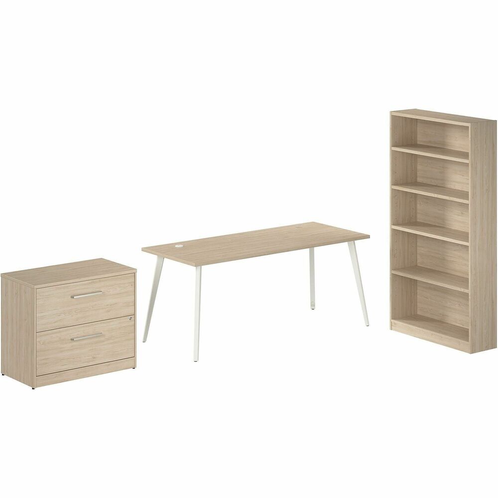 BSHVST011NESU - Vista desk bundle includes 72W x 30D Computer Desk with Splayed Metal Legs, 2-Drawer Lateral File Cabinet and Tall 5-Shelf Bookcase. Durable, 1" thick top supports materials and equipment with its 200 lb. capacity. Thermally fused laminate surface protects against scratches, stains and other cosmetic damage. Built-in cable management on metal legs allows cords to route through any leg to the floor for a clutter-free space. Desktop includes one built-in, wire-management grommet and one powered grommet to keep devices charged with a standard outlet as well as USB-A and USB-C ports. Thoughtfully designed for maximum stability, desk also includes an optional wall anchors. Bookcase offers three adjustable shelves accommodate books and decorations of various sizes and two fixed shelves for additional strength and stability. Cabinet's file drawers open on smooth, full-extension, ball-bearing slides for easy access to legal/letter/A4-size paperwork.