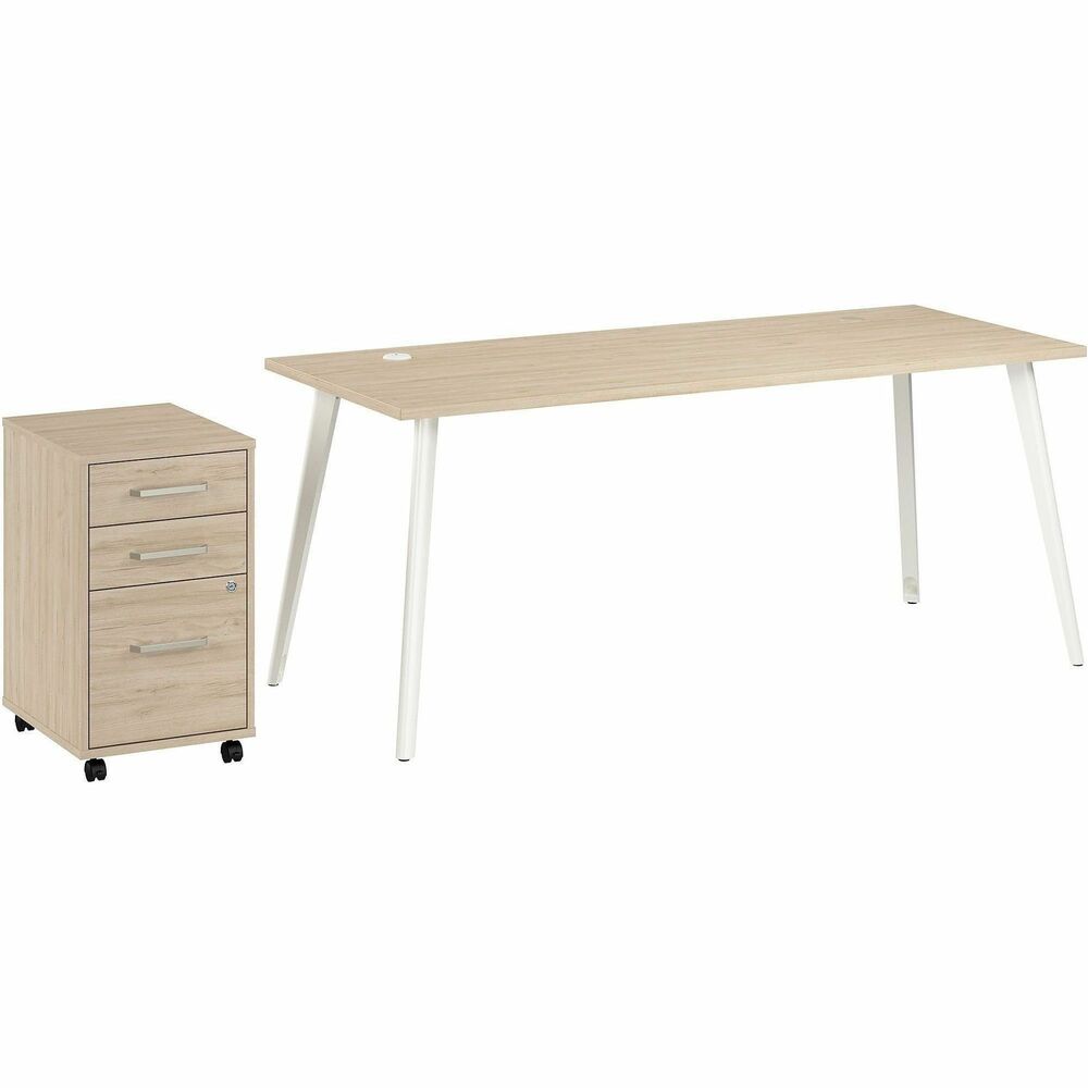 BSHVST001NESU - Vista 72W Desk with Splayed Metal Legs and 3-Drawer Mobile File Cabinet offers a practical, long-lasting work space and allows flexible configurations ideal for open area offices. Durable, 1" thick top supports materials and equipment with its 200 lb. capacity. Thermally fused laminate surface protects against scratches, stains and other cosmetic damage. Desktop includes one built-in, wire-management grommet and one powered grommet to keep devices charged with a standard outlet as well as USB-A and USB-C ports. Built-in cable management on metal legs allows cords to route through any leg to the floor for a clutter-free space. Thoughtfully designed for maximum stability, desk also includes an optional wall anchor. Included adjustable levelers compensate for uneven flooring. Rolling cabinet offers one file drawer for legal/letter/A4-size paperwork and two box drawers for organizing small office supplies. It is finished on all sides to look great facing any direction.