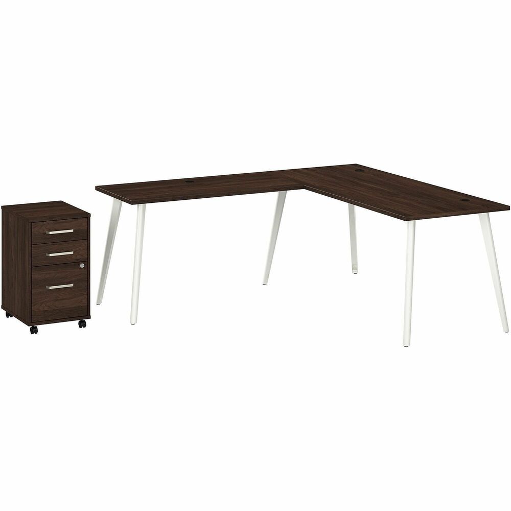 BSHVST007BWSU - Vista L-shaped desk bundle includes 72W x 30D Computer Desk with Splayed Metal Legs, 48W Desk Return with Splayed Metal Legs and 3-Drawer Mobile File Cabinet. Durable, 1" thick top supports materials and equipment with its 200 lb. capacity. Thermally fused laminate surface protects against scratches, stains and other cosmetic damage. Desk return attaches to computer desk to form a right or left-handed L-shaped desk. Rolling cabinet offers a file drawer for legal/letter/A4-size paperwork and two box drawers for office supplies. Drawers open on smooth, full-extension ball-bearing slides. Single lock secures the two bottom drawers. Desktop includes one built-in, wire-management grommet and one powered grommet to keep devices charged with a standard outlet as well as USB-A and USB-C ports. Built-in cable management on metal legs allows cords to route through any leg to the floor for a clutter-free space. Desk includes an optional wall anchors and adjustable levelers for uneven flooring.   