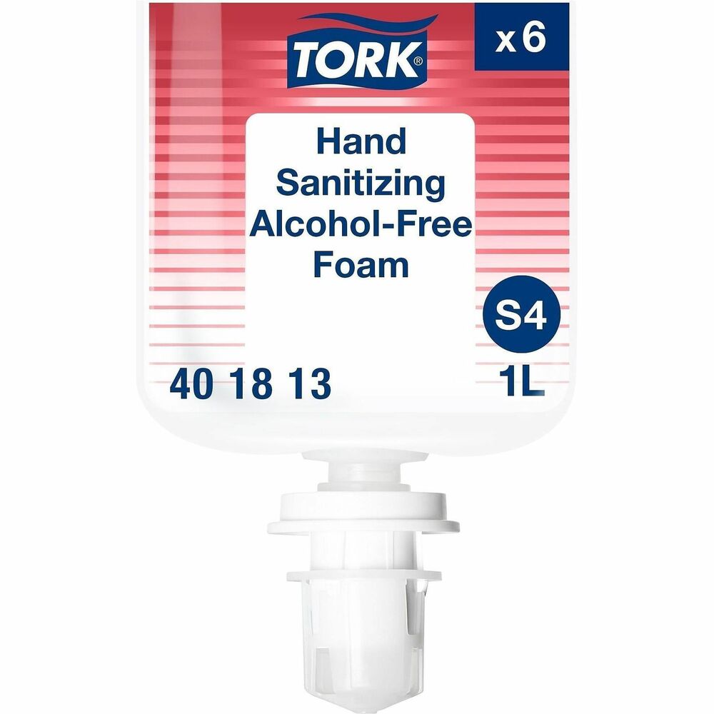 TRK401813 - Tork Hand Sanitizing  Alcohol Free  Foam is an effective formula, killing 99.9% of common germs.  This sanitizer is an alcohol free alternative, suitable for use where alcohol consumption is a concern.   With no dyes or fragrances added, this non flammable hand sanitizer also features skin conditioning ingredients. This hand sanitizer is compatible with Tork S4 Skincare Dispensers, certified Easy to Use and promotes good hand hygiene to all users.Advantages at a glance:+ Premium quality+ Alcohol-free+ Dermatologically tested+ Closed system promotes effective hygiene+ Sealed refill bottle with pump helps to minimize the risk of contamination+ Bottle collapses as contents are used, helping to reduce wasteCompatible with Tork S4 dispensers. 