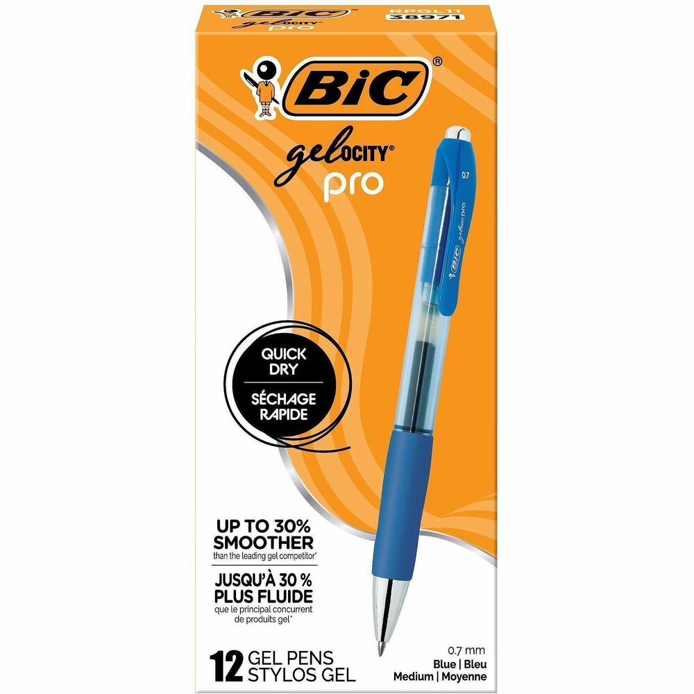 BICRPGL11BLU - BIC Gelocity Pro Blue Gel Pens are your go-to choice for everyday writing. With a 0.7mm medium point, these pens deliver clear, smear-resistant lines, making them perfect for jotting down notes, making lists, or any other writing tasks. The ink flows easily, providing a super smooth writing experience that's up to 30% smoother than the leading gel competitor. They're also a smart choice for left-handed writers, thanks to their smear-resistant ink. The round barrel features an ultra comfortable grip, allowing for a controlled yet comfortable hold, perfect for those long writing sessions. For added convenience, these pens are retractable and come with a plastic clip for easy attachment to pockets and notebooks. With this 12-count pack, you'll have enough pens to last you a while. Choose BIC Gelocity Pro Blue Ink Gel Pens for a reliable, high-quality writing tool. Individual smoothness may vary based on color. Dries in as little as 5 seconds