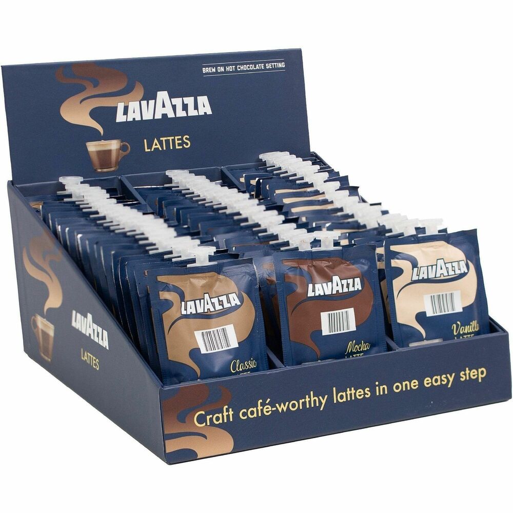 LAV48728 - In just one easy step with your Flavia brewer, you can elevate the workday with a freshly brewed and frothed Latte. Choose mocha, vanilla or the classic flavor - all included in this box. Crafted with Lavazza coffee and velvety milk froth, every sip delivers a classic and refined latte experience that can be enjoyed throughout the workday. Enjoy a rich and frothy, single-serve latte at the push of button without the hassle or extra equipment. Latte Freshpacks are compatible with all Flavia Brewers.