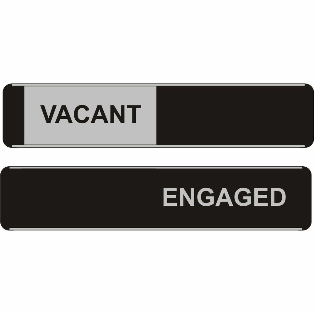 SSCOF142 - Ideal to display on meeting room doors, this stylish Door Sign with slider lets passersby know at a glance if the room is vacant or occupied. Sign can read "VACANT" or "ENGAGED." Slider on the front of the sign slides into the position and covers the wording that is not relevant at that time. Aluminum/PVC interior sign has a self-adhesive strip backing for easy fixing.