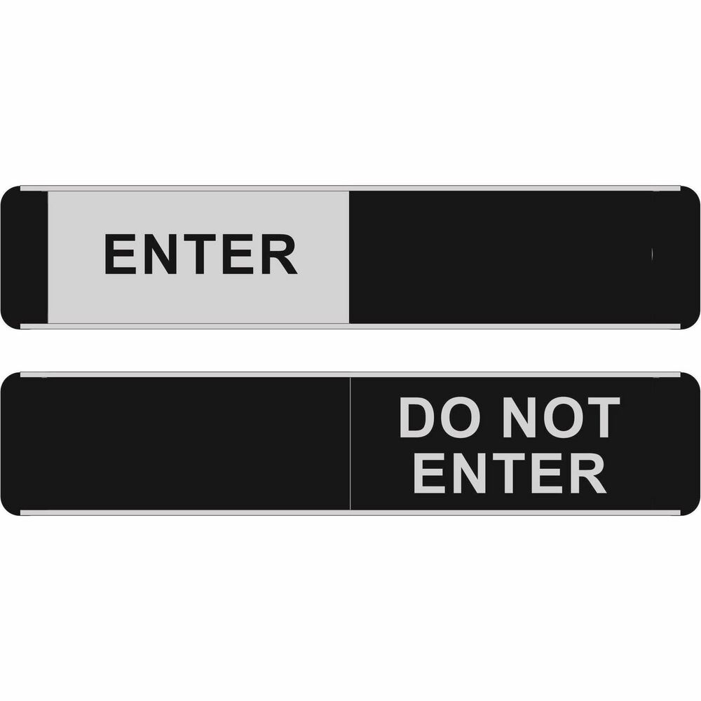 SSCBA112 - Ideal to display on meeting room doors, this stylish Door Sign with slider lets passersby know at a glance if the room is vacant or occupied. Sign can read "ENTER" or "DO NOT ENTER." Slider on the front of the sign slides into the position and covers the wording that is not relevant at that time. Aluminum/PVC interior sign has a self-adhesive strip backing for easy fixing.