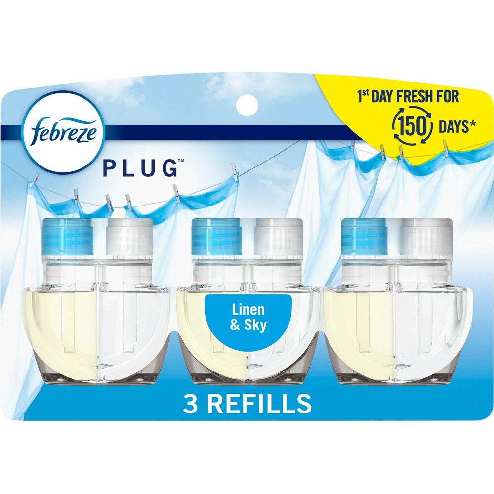 PGC13846 - Febreze Fade Defy PLUG Air Freshener Refill stays true to its name, delivering a first-day fresh that lasts a full 50 days (on low setting). Simply refill the Febreze Fade Defy PLUG and plug it into any outlet in any high-traffic area: kitchen, bathroom or anywhere else odors like to linger. Plug will even rotate if your outlet is upside down. When it's time for a refill, the automatic air freshener will let you know with its handy, low-level indicator light. This scent refill pack comes with four Fade Defy PLUG refills so you can keep that freshness going.