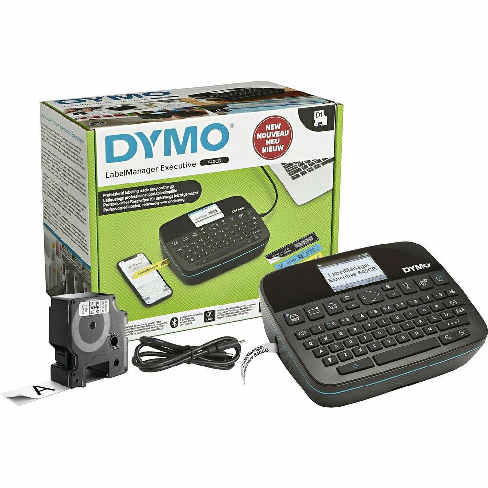 DYM2197370 - Compatible with D1 Standard and Durable labels, widths ranging between 6 mm and 24 mm. Rechargeable lithium-ion battery. Large, high-resolution screen. Dual connectivity via USB-C and Bluetooth Low Energy technology. Label memory capacity via DYMO LabelManager Executive Connect app & DYMO Connect for Desktop software. Direct access to DYMO LabelManager Executive Connect app & DYMO Connect for Desktop software. Instant compatibility with multiple devices (PC, Mac, Smartphone and Tablet) and operating systems (Android/iOS).