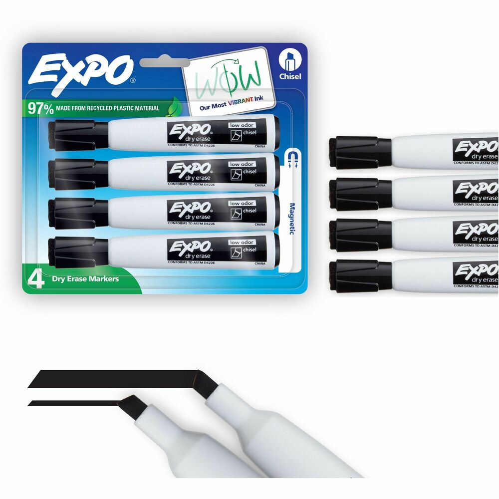 SAN1944729A - Keep your dry-erase markers locked and ready on any metal surface with Magnetic Dry-Erase Markers. Integrated magnet in these EXPO markers provides convenient storage on metal-backed whiteboards, refrigerators and other metal surfaces. Cap features a handy EXPO eraser for precise and easy erasing. With ink more vibrant than ever, these markers help you capture ideas, share information and organize life in vivid color. Versatile chisel tip creates multiple line widths. Markers are perfect for planning, presentations, lessons, calendars, home organization and more.