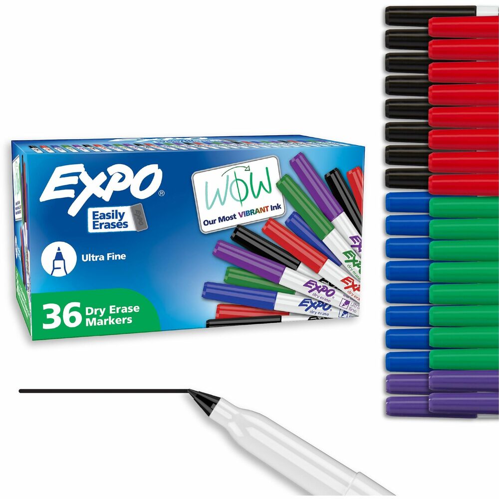 SAN2003895A - Capture ideas, share information and organize life with vivid, EXPO Dry-Erase Markers. This vibrant marker collection helps everything come across clearly - from big ideas to fine details. Presentation markers are made for the whiteboard and beyond with ink that pops on glass, acrylic and other clear, nonporous surfaces. They're perfect for planning, presentations, lessons, calendars, home organization and more. Plus, the wide color range of these whiteboard markers adds versatility and personalization to any of your marking. Accent with a colorful doodle or sketch if you're a teacher or parent. Ultra-fine tip delivers precise marking in tight spaces. With an EXPO eraser or dry cloth, the ink erases cleanly and easily so no wasted time in any brainstorm session. Low-odor markers are great for classrooms, offices and homes. More from the ManufacturerRebate: $25 Visa Card w $75 Newell Brands Buy View Rebate Details