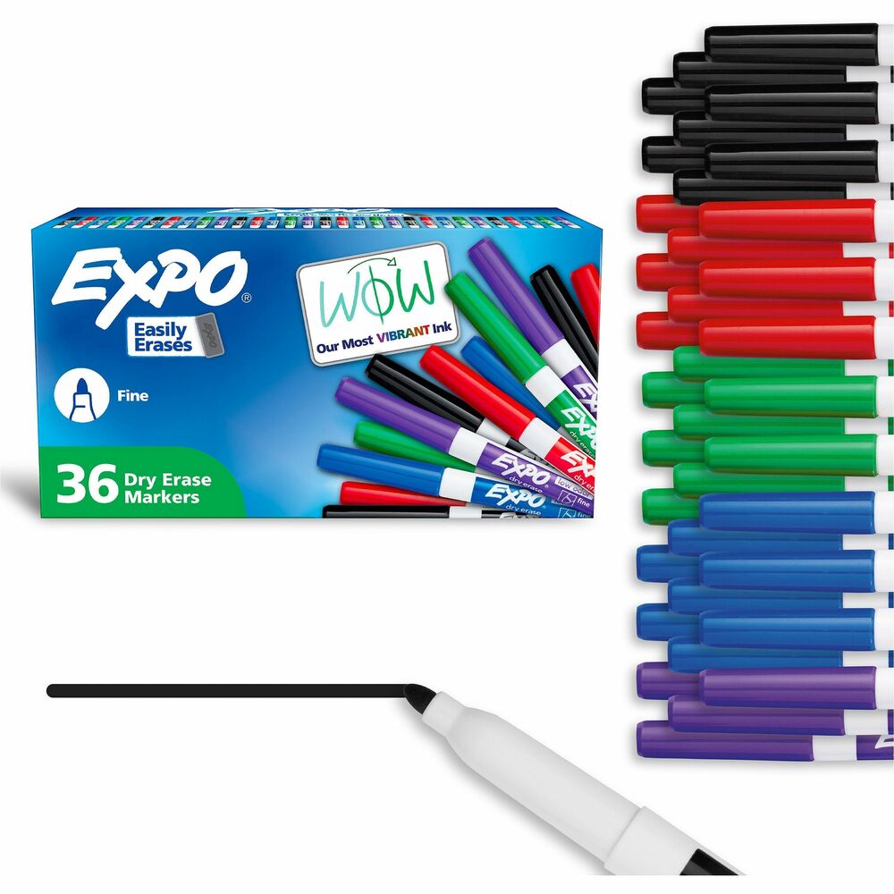 SAN2003893A - Capture ideas, share information and organize life with vivid, EXPO Dry-Erase Markers. This vibrant marker collection helps everything come across clearly - from big ideas to fine details. Presentation markers are made for the whiteboard and beyond with ink that pops on glass, acrylic and other clear, nonporous surfaces. They're perfect for planning, presentations, lessons, calendars, home organization and more. Plus, the wide color range of these whiteboard markers adds versatility and personalization to any of your marking. Accent with a colorful doodle or sketch if you're a teacher or parent. Fine tip delivers accurate, detailed lines. With an EXPO eraser or dry cloth, the ink erases cleanly and easily so no wasted time in any brainstorm session. Low-odor markers are great for classrooms, offices and homes. More from the ManufacturerRebate: $25 Visa Card w $75 Newell Brands Buy View Rebate Details
