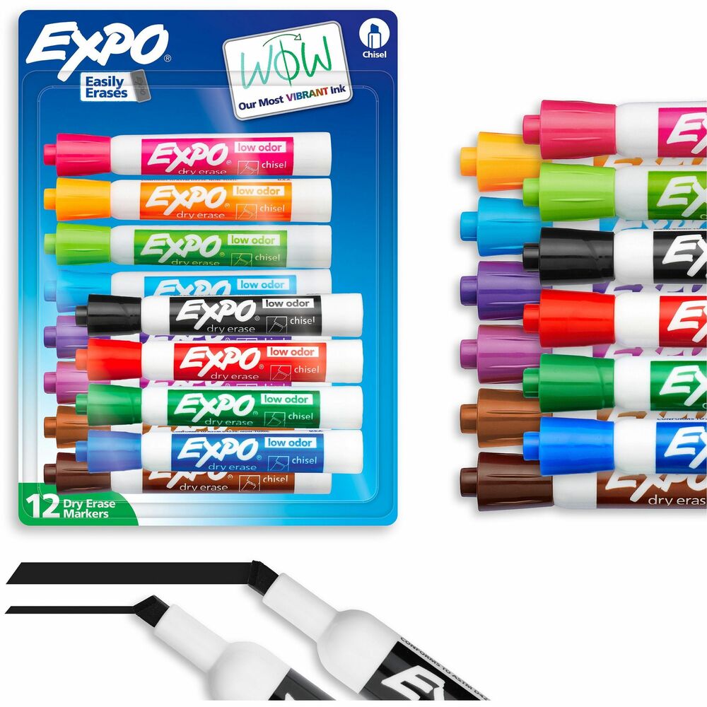 SAN80699A - Capture ideas, share information and organize life with vivid, EXPO Dry-Erase Markers. This vibrant marker collection helps everything come across clearly - from big ideas to fine details. Presentation markers are made for the whiteboard and beyond with ink that pops on glass, acrylic and other clear, nonporous surfaces. They're perfect for planning, presentations, lessons, calendars, home organization and more. Plus, the wide color range of these whiteboard markers adds versatility and personalization to any of your marking. Accent with a colorful doodle or sketch if you're a teacher or parent. Versatile chisel tip creates multiple line widths. With an EXPO eraser or dry cloth, the ink erases cleanly and easily so no wasted time in any brainstorm session. Low-odor markers are great for classrooms, offices and homes. More from the Manufacturer