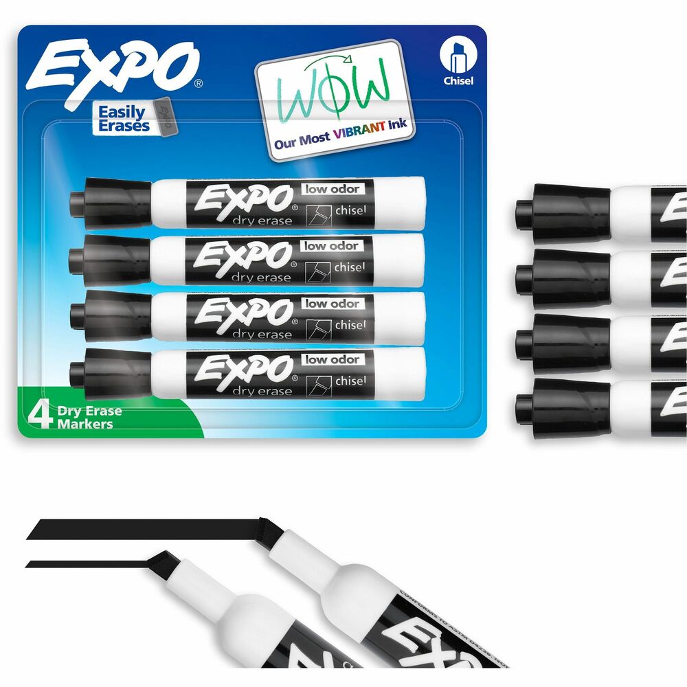 SAN80661A - Capture ideas, share information and organize life with vivid, EXPO Dry-Erase Markers. This collection of vibrant markers helps everything come across clearly - from big ideas to fine details. Presentation markers are made for the whiteboard and beyond with ink that pops on glass, acrylic and other clear, nonporous surfaces. They're perfect for planning, presentations, lessons, calendars, home organization and more. Accent with a colorful doodle or sketch if you're a teacher or parent. Versatile chisel tip creates multiple line widths. With an EXPO eraser or dry cloth, the ink erases cleanly and easily so no wasted time in any brainstorm session. Low-odor markers are great for classrooms, offices and homes. More from the Manufacturer