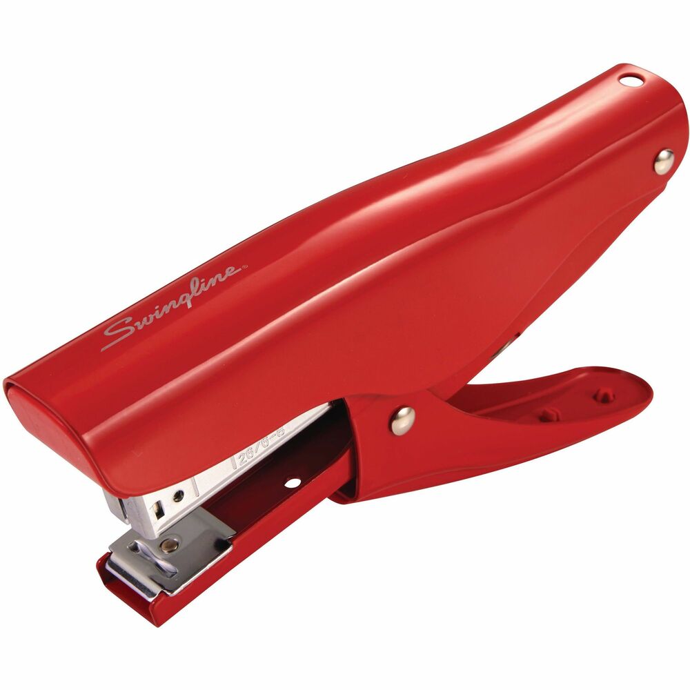 SWI1059 - Swingline Retro Plier Stapler provides quick, precise stapling with ease, comfort and reliability. This stapler works perfectly for businesses with high-volume stapling needs like food-delivery services, florists and pharmacies. Easily staple up to 25 sheets at a time. Your project is guaranteed to be jam-free when using Swingline S.F. 4 Premium Staples (not included). Simply use the low-staple indicator to avoid running out mid-project. Advanced, ergonomic plier stapler renders fast, accurate results with a grip handle that allows comfort and precision. Metal construction delivers unmatched durability for long-term use. Stapler holds a full strip of 210 staples. Conquer any large stapling project with confidence.