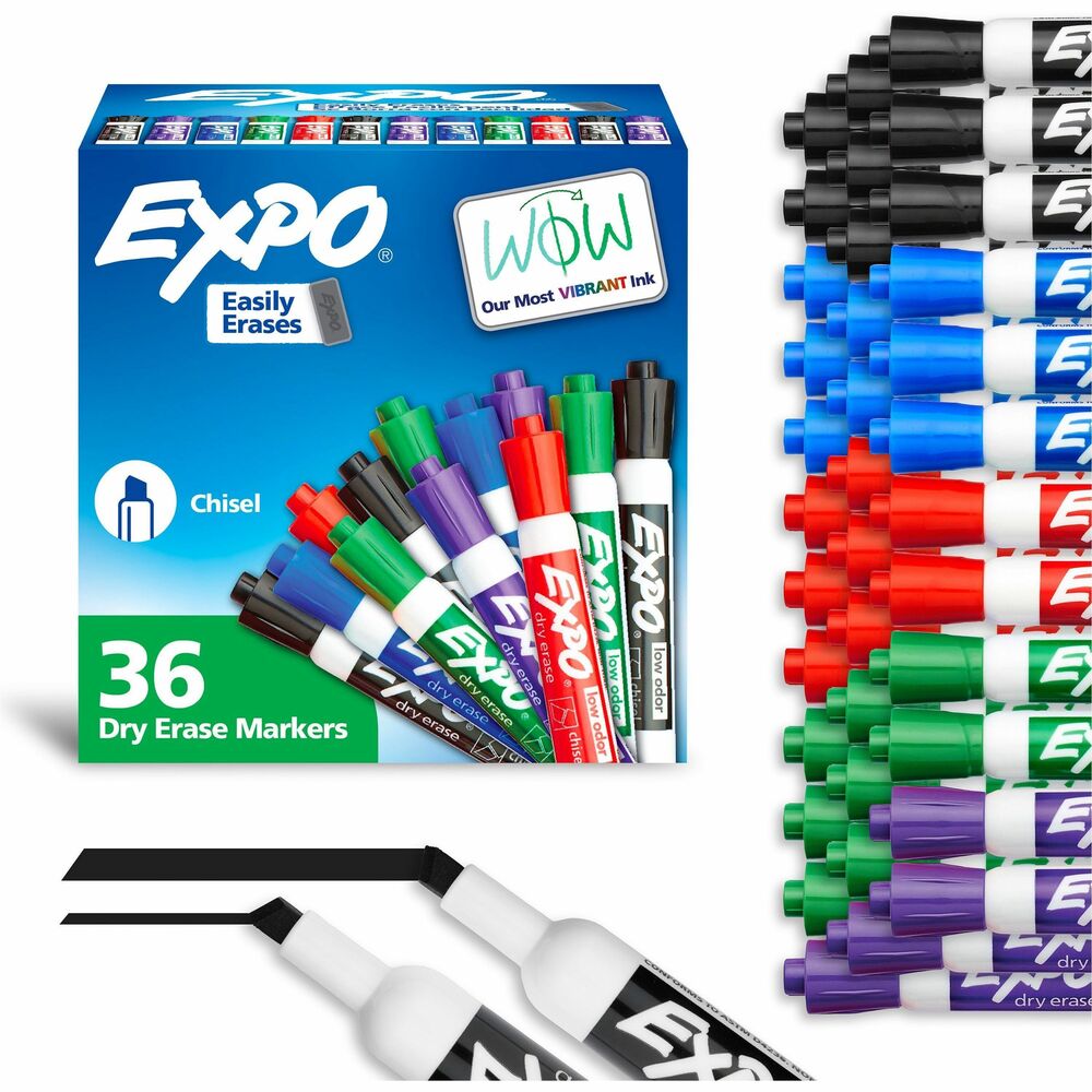 SAN1921061A - Capture ideas, share information and organize life with vivid, EXPO Dry-Erase Markers. This vibrant marker collection helps everything come across clearly - from big ideas to fine details. Vibrant ink makes it easier to read information from a distance. Presentation markers are made for the whiteboard and beyond with ink that pops on glass, acrylic and other clear, nonporous surfaces. They're perfect for planning, presentations, lessons, calendars, home organization and more. Plus, the wide color range of these whiteboard markers adds versatility and personalization to any of your marking. Accent with a colorful doodle or sketch if you're a teacher or parent. Versatile chisel tip creates multiple line widths. With an EXPO eraser or dry cloth, the ink erases cleanly and easily so no wasted time in any brainstorm session. Low-odor markers are great for classrooms, offices and homes. More from the ManufacturerRebate: $25 Visa Card w $75 Newell Brands Buy View Rebate Details