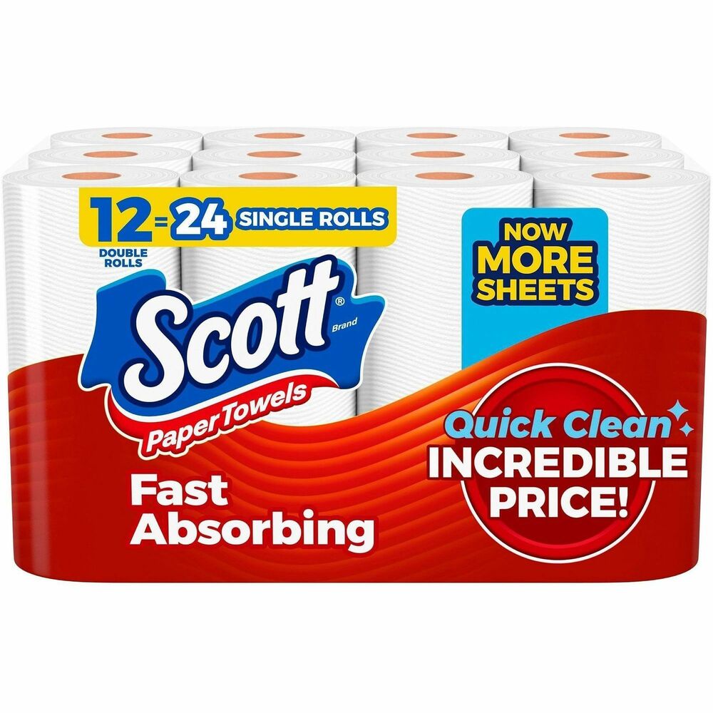 KCC56672 - Disposable kitchen paper towels soak up spills quickly with Quick Absorbing Ridges. Scott brand delivers the quality you can rely on. Choose-A-Sheet design allows you to grab exactly what you need to prevent wasteful use. 12 Double Rolls of Scott Choose-A-Sheet equal 24 rolls of standard paper towels. Disposable paper towels are virtually lint-free when you wipe to help you leave any surface spotless. Scott brand paper towels are FSC-certified and have 100 percent paper fibers sourced from responsibly managed forests.