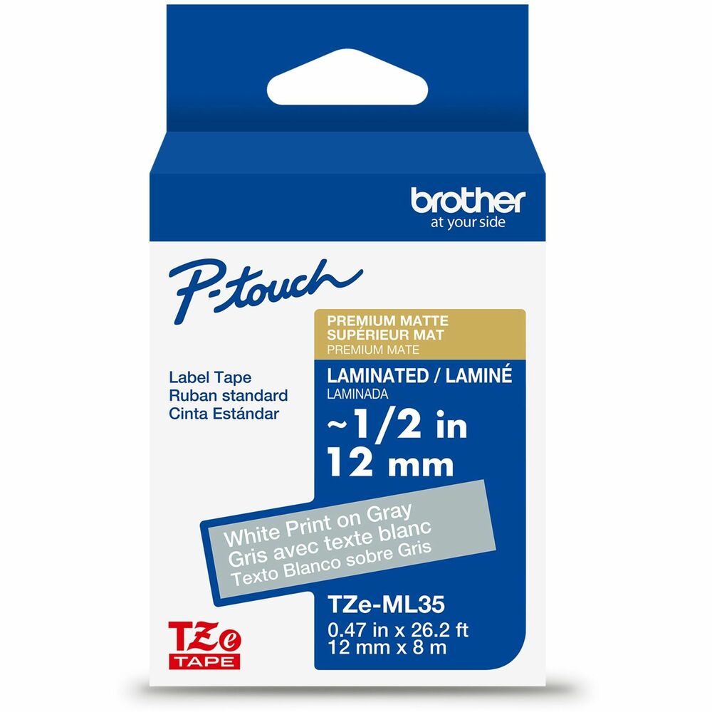 BRTTZEML35G - The sophisticated finish of Brother Genuine P-touch TZe Premium Matte Laminated Label Tapes elevates any project and adds an elegant look to table cards, retail products, gifts, crafts, and more. For standout labels, TZe Premium Matte Laminated Label Tapes are ideal to add a special look for retail shops, craft-based businesses, hand-made gifts and gift wrapping, home offices, and small businesses. They're ideal for crafters, hobbyists, retailers, or anyone who wants to make their labels stand out. A reliable choice for both indoor and outdoor applications, these strong and durable tapes can be used confidently in harsh environments and on rough/uneven surfaces. Combining powerful adhesive and Easy Peel split backings, TZe Premium Matte Laminated Label Tapes are easy to apply and can be relied on to remain affixed to smooth, round, and textured surfaces. TZe Premium Matte Laminated Label Tapes are: Chemical Resistant: Tested for resistance to many different chemicals TZe Premium Matte Laminated Label Tapes can be used in areas and on items that require frequent cleaning with common cleaners like bleach or wipes. For store shelves that stand out, displays with added elegance, or welcome messages on entryways. Water Resistant: Able to withstand water and humidity, TZe Premium Matte Laminated Label Tapes add sophistication to areas and on items with frequent water exposure, like bar areas and water bottles. Abrasion Resistant: Use TZe Premium Matte Laminated Label Tapes on items that are frequently shared, moved or accessed in public or home settings. Label wedding, birthday and holiday gifts, storage bins, party supplies, and crafts. Create name tags that are easy to read and make a lasting impression. Fade Resistant: Engineered to perform in harsh environments, TZe Premium Matte Laminated Label Tapes in areas and on items that are exposed to sunlight, like products in a display window, planters, exterior signage, and café menus. Like all Brother P-touch TZe Tapes, TZe Premium Matte Laminated Label Tapes are designed to work seamlessly with a variety of Brother P-touch Label Makers and are engineered for effortless customization, long-lasting performance, and impressive durability.  Images are for illustrative purposes only. Actual output (such as font and margins) may vary. Tape widths listed in inches are approximate. Actual tape widths are listed in millimeters (mm).