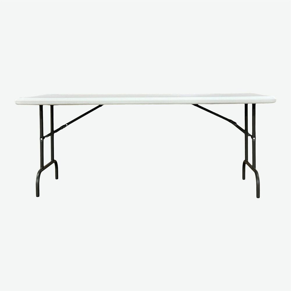 NSN7243926 - Durable, blow-molded folding table is commercial-grade for reliable use and made with high-density polyethylene plastic and a contemporary beveled, radius-edged top. It is 30 percent lighter in weight than standard, wood laminate folding tables, but far more durable. Tubing legs are made of powder-coated, heavy-gauge steel and feature nonmar plastic-capped feet to protect floors. Lightweight table is highly portable for easy transport and storage. Use indoors or outdoors. Table cleans easily and resists dents, scratches, rust, stains and warping. Top is made with approximately 35 percent pre-consumer recycled content, and all parts are recyclable at end of life. Table meets BIFMA standards and is TAA and Berry Amendment compliant.