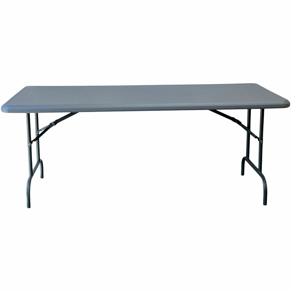 NSN7246807 - Durable, blow-molded folding table is commercial-grade for reliable use and made with high-density polyethylene plastic and a contemporary beveled, radius-edged top. It is 30 percent lighter in weight than standard, wood laminate folding tables, but far more durable. Tubing legs are made of powder-coated, heavy-gauge steel and feature nonmar plastic-capped feet to protect floors. Lightweight table is highly portable for easy transport and storage. Use indoors or outdoors. Table cleans easily and resists dents, scratches, rust, stains and warping. Top is made with approximately 35 percent pre-consumer recycled content, and all parts are recyclable at end of life. Table meets BIFMA standards and is TAA and Berry Amendment compliant.