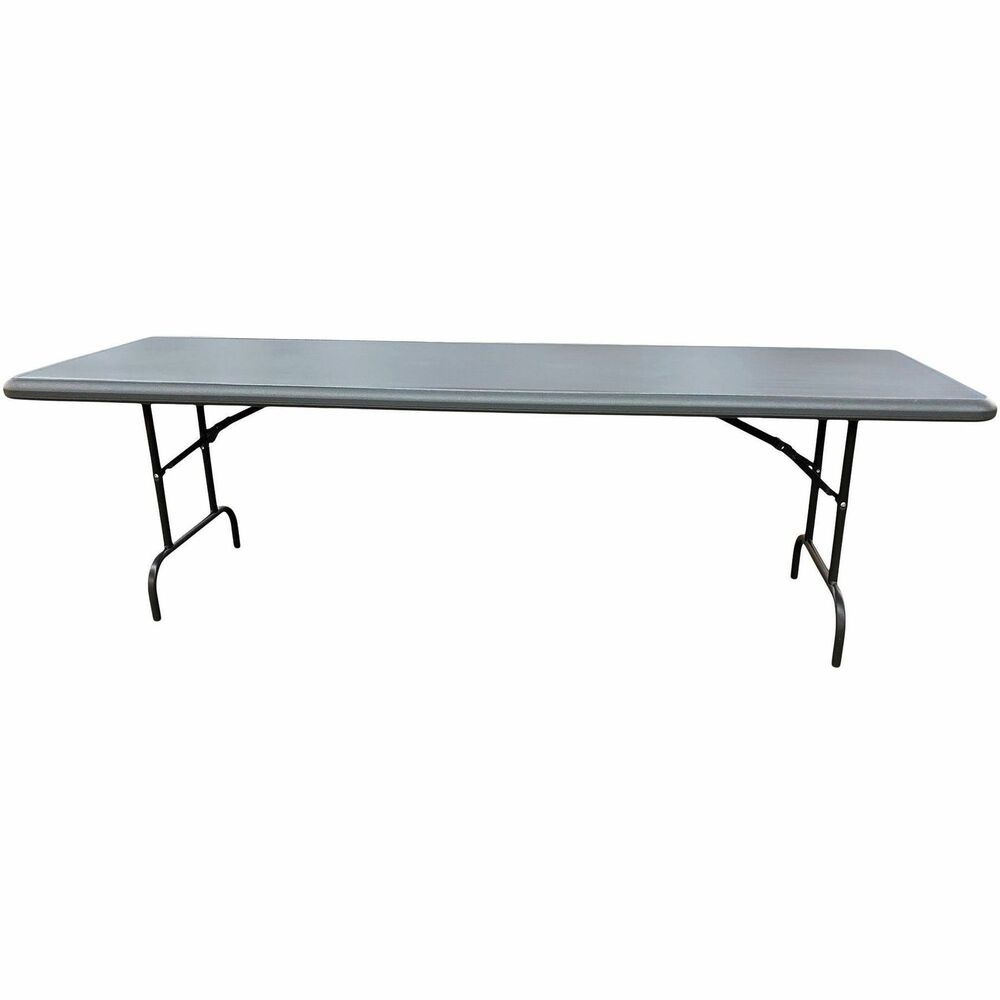 NSN7243925 - Durable, blow-molded folding table is commercial-grade for reliable use and made with high-density polyethylene plastic and a contemporary beveled, radius-edged top. It is 30 percent lighter in weight than standard, wood laminate folding tables, but far more durable. Tubing legs are made of powder-coated, heavy-gauge steel and feature nonmar plastic-capped feet to protect floors. Lightweight table is highly portable for easy transport and storage. Use indoors or outdoors. Table cleans easily and resists dents, scratches, rust, stains and warping. Top is made with approximately 35 percent pre-consumer recycled content, and all parts are recyclable at end of life. Table meets BIFMA standards and is TAA and Berry Amendment compliant.