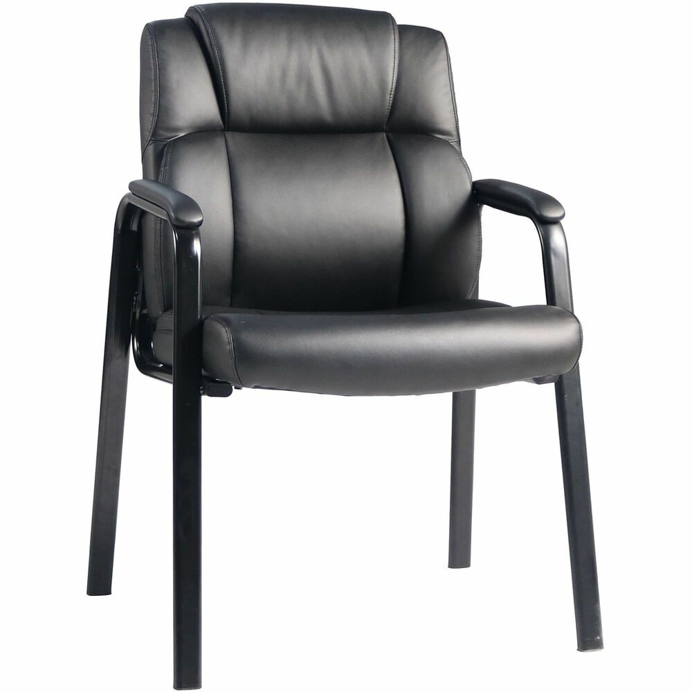 LLR59436 - Guest chair coordinates with Lorell High-back Chairs for luxurious comfort in your waiting room or office. Both cushioned seat and back are elegantly upholstered with leatherlike polyurethane. Loop fixed arms feature upholstered pads for extra comfort. Durable steel frame features a four-leg base and powder-coated finish. Seat is 20-5/8" wide x 16-1/2" deep x 20-1/4". Back measures 20-1/2" wide x 16-3/4" high. The 25-5/8" high arms offers a 19-1/2" wide distance between them.