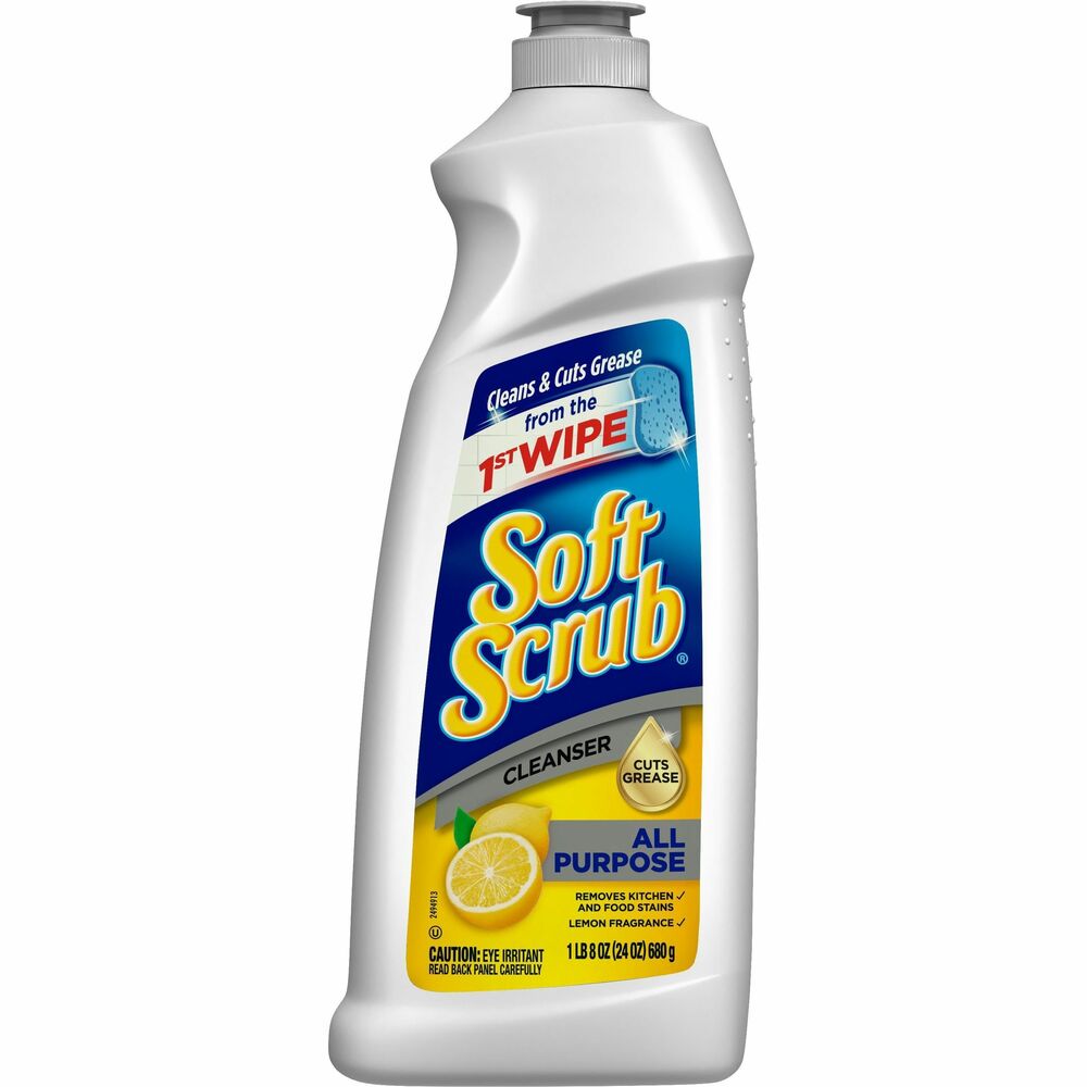 DIA07224 - Soft Scrub All Purpose Surface Cleanser effectively cleans and removes stains from bathroom and kitchen surfaces. Powerful, easy-to-rinse formula removes soap scum, lime scale, grease and grime. Cleanser is perfect for cleaning sinks, showers, countertops, stovetops and toilets. Abrasive-free surface cleaner leaves behind a fresh, lemon scent.