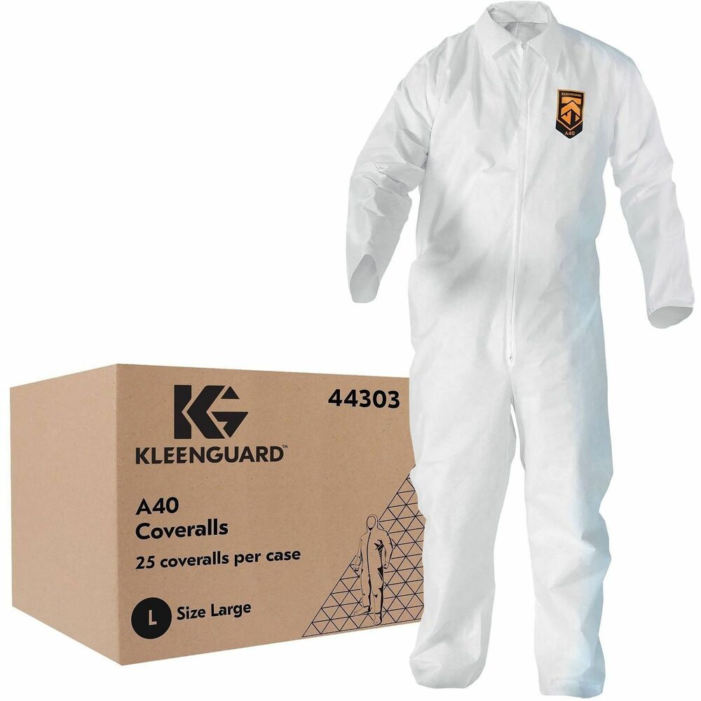 ANS44303 - A40 Liquid and Particle Protection Coveralls with a zippered front protect against hazardous particulates, hazardous aerosols and low-hazard liquid splash. They pass ASTM F1670 and 1671 for blood penetration and bloodborne pathogens. This protective wear also passes ASTM F903 for isocyanate paint and potassium chromate. Microporous-film laminate fabric offers breathability and comfort. Human-centric Reflex design allows better fit and freedom of movement during difficult jobs and projects. When used in nonhazardous applications, size Large coveralls are eligible for recycling through The Right Cycle Program.