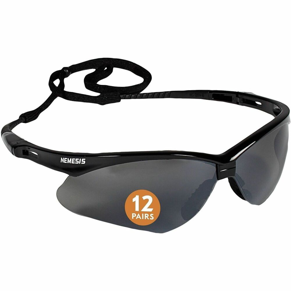 ANS25688BX - Nemesis Safety Glasses provide effective eye protection and help prevent future eye damage and vision loss. Polycarbonate smoke-colored lenses with mirror coating offer 99.9 percent UV protection (UVA/UVB/UVC). Wraparound frames feature a base curve of eight and extend the rage of peripheral protection. Flexible nose piece design prevents slippage by channeling sweat away from the eyes. Included neck cord secures glasses to you. Sleek and modern safety glasses meet ANSIZ87.1+ standards and are ideal for construction, manufacturing and many other industries.