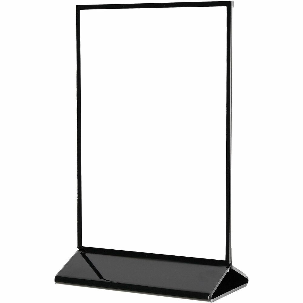 DEF4428 - Sturdy, freestanding sign holder effectively displays information for your foodservice and hospitality needs. Crystal-clear panels increase the visibility of important messages. Double-sided design showcases information from both the front and back. Sign and menu inserts slide into the plastic frame easily from the top and sides. Sign holder is perfect for hotel, restaurant and retail use.