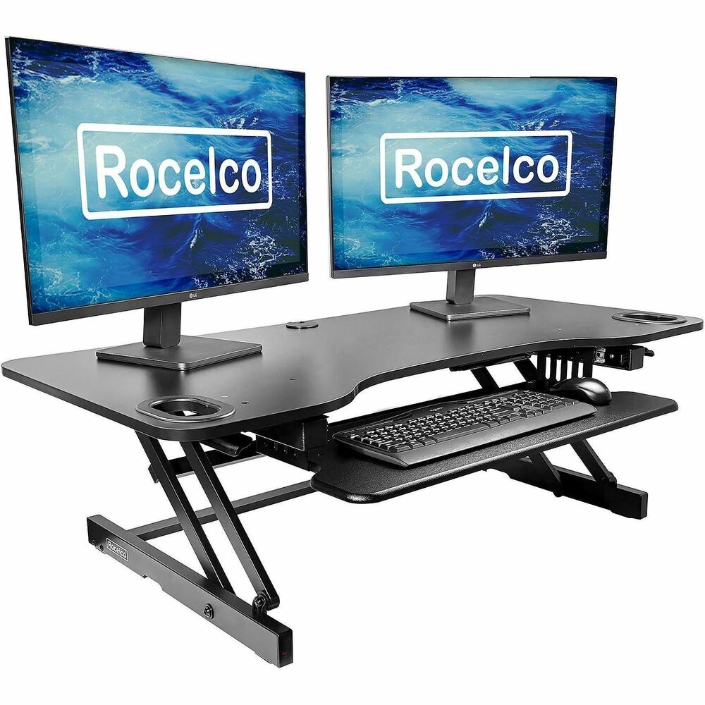 RCLRADRB45 - Standing desk converter provides a reliable and efficient work space with a sturdy steel frame and easy-grip side handles. Pneumatic gas dual-piston assist allows smoother and more precise height adjustment. Alternating between sitting and standing while working reduces back pain and strain and gives you a boost in overall health and energy. Spacious and ergonomic workstation encourages productivity by accommodating three monitors. Desk converter supports up to 40 lb. and adjusts to heights ranging from 4.7" to 17.5" so people of most heights can work from an ergonomic position. Large retractable keyboard tray measures 28.7" wide x 9.6" deep and can hold anything from a keyboard to a laptop. Conveniently placed grommet hole provides hassle-free cable/wire management. Anti-scratch pads made from rubber and foam allow top desk riser to be placed directly on your current worksurface and to remain stationary.