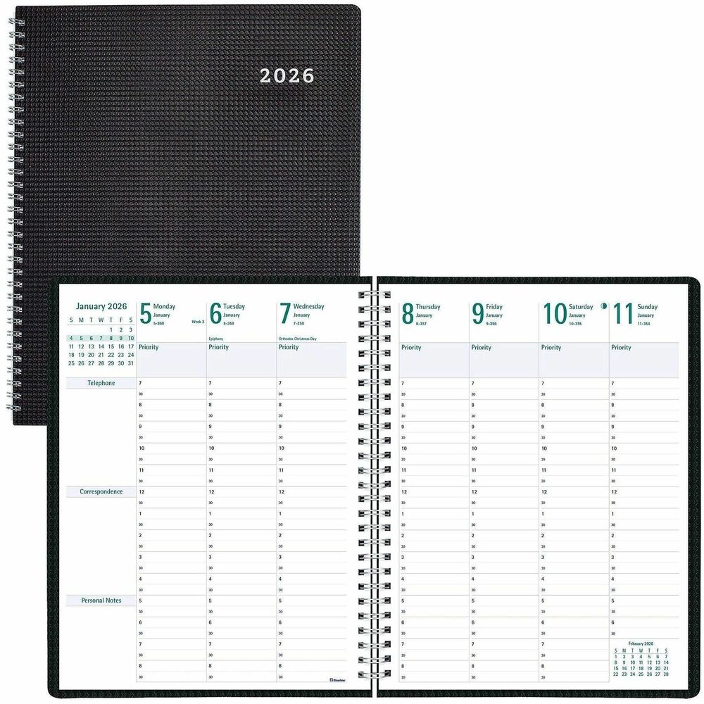 REDC5930V81T - Easily manage scheduling using the Timanager DuraFlex Weekly/Monthly 7-Day Planner/Appointment Book. Dated planning pages feature 13 months from December to December with moon phases and tear-off corners. Two-page-per-week spreads include ruled daily columns with priorities, 30-minute appointments from 7 AM to 8:30 PM from Monday through Saturday (7 AM to 6:30 PM Sundays), count of days/days remaining, special sections (contacts, correspondence, personal notes) and current and future months reference. Two-page-per-month spreads offer unruled daily blocks, numbered weeks, notes area, monthly objectives section, place to list important projects and past and future months reference. Two-piece, heavy-duty poly cover and flexible twin-wire binding deliver a sturdy writing surface. Extra bonus pages include dedicated notes and contacts (phone/address/email) sections. FCS certified planner is made of 100 percent post-consumer recycled fiber.