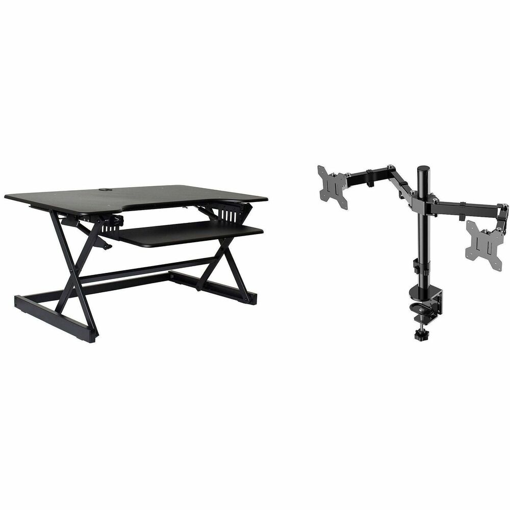 RCLRDADRB40DM2 - Desk converter lets you work from a seated or standing position and accommodates up to two large monitors and a laptop. Benefits of alternating position include reduced back pain and overall health boost. Worksurface measures 40" wide x 23.6" deep. Retractable keyboard tray measures 25.5" wide x 11.25" deep and sits 4.5" below the desktop. Desk converter supports up to 40 lb. and adjusts to heights ranging from 5" to 20". Up-and-down motion allows a minimized required depth of 23.25". Convenient grommet hole provides hassle-free cable/wire management and helps install the included monitor mount. Dual-monitor mount (included) uses standard 7.5 x 7.5cm or 10 x10 cm mounting patterns and securely attaches two screens. Flexible mount lets monitors tilt approximately 45 degrees, swivel 180 degrees and rotate 360 degrees. Anti-scratch pads made from rubber and foam allow riser to be placed directly on your current worksurface and remain stationary. Assembly is not required.