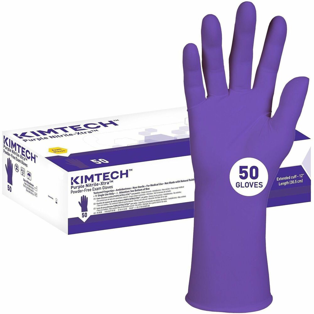 ANS50604 - Purple Nitrile-Xtra Exam Gloves are made of highly durable nitrile polymer and guard against incidental splashes. Gloves are powder-free, silicon-free and latex-free. Textured fingertips improve grip and dexterity to better perform sensitive tasks. Because gloves are ambidextrous, you can quickly grab a single glove for either hand. Beaded cuffs make gloves easier to don and prevent roll-down. 5.9 mil thick gloves are available in various sizes. Exam gloves are cleared for use in chemotherapy and can be diverted from the landfill through The Right Cycle Program.