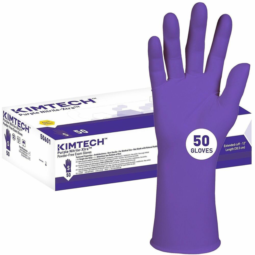 ANS50601 - Purple Nitrile-Xtra Exam Gloves are made of highly durable nitrile polymer and guard against incidental splashes. Gloves are powder-free, silicon-free and latex-free. Textured fingertips improve grip and dexterity to better perform sensitive tasks. Because gloves are ambidextrous, you can quickly grab a single glove for either hand. Beaded cuffs make gloves easier to don and prevent roll-down. 5.9 mil thick gloves are available in various sizes. Exam gloves are cleared for use in chemotherapy and can be diverted from the landfill through The Right Cycle Program.