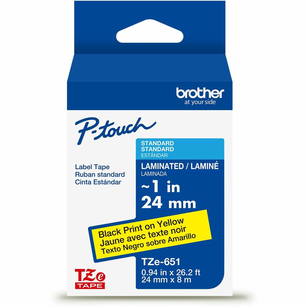 BRTTZE651G - Not all labels are created equally. Engineered by Brother for use with a variety of Brother P-touch Label Makers, Brother Genuine TZe Laminated Label Tapes offer an unbeatable combination of effortless customization, long-lasting performance, and impressive strength. The patented seven-layer lamination technology provides remarkable resistance to wear and tear, and label text is printed between layers, so messaging remains. Featuring Easy Peel split backings and outstanding adhesion, they are an effective option for application on smooth, round, and textured surfaces. Tested to perform in a range of environments, these label tapes withstand temperatures from freezing to boiling. Plus, they're resistant to fading caused by sunlight and damage due to water, making them ideal for indoor and outdoor use.  Chemical Resistant: TZe Laminated Label Tapes can be used on items and in areas that require frequent sanitizing with cleaners, wipes, and bleach. Restaurant kitchens, school cafeterias, tattoo shops, nursery schools, breakrooms, customer service counters. Water Resistant: TZe Laminated Label Tapes can be used in areas and on items with frequent water exposure. Hotel pool areas, backyard hot tubs, under-sink storage, laundry rooms, barber shops, fishing gear, outdoor garbage bins, dishwashers, and microwave-safe food storage. Abrasion Resistant: TZe Laminated Label Tapes can be used on items in public environments like municipal offices and government buildings or in home settings where items are often shared, accessed, or moved. Heavy storage containers, warehouse goods, power tools, dental office files, legal office binders, entry/exit doors in public buildings. Fade Resistant: TZe Laminated Label Tapes can be used in areas and on items that are exposed to sunlight. Retail store windows, flowerbeds, marinas, used car lots, swap meets, BBQ tools and accessories. Offered in multiple sizes and colors, the extensive range of TZe Laminated Label Tapes is further expanded with premium and specialty options that are perfect for more specific uses. For durable, long-lasting custom label solutions, depend on Brother TZe Laminated Label Tapes - labels that work hard to simplify the hard work of identification and organization.  Images are for illustrative purposes only. Actual output (such as font and margins) may vary. Tape widths listed in inches are approximate. Actual tape widths are listed in millimeters (mm).