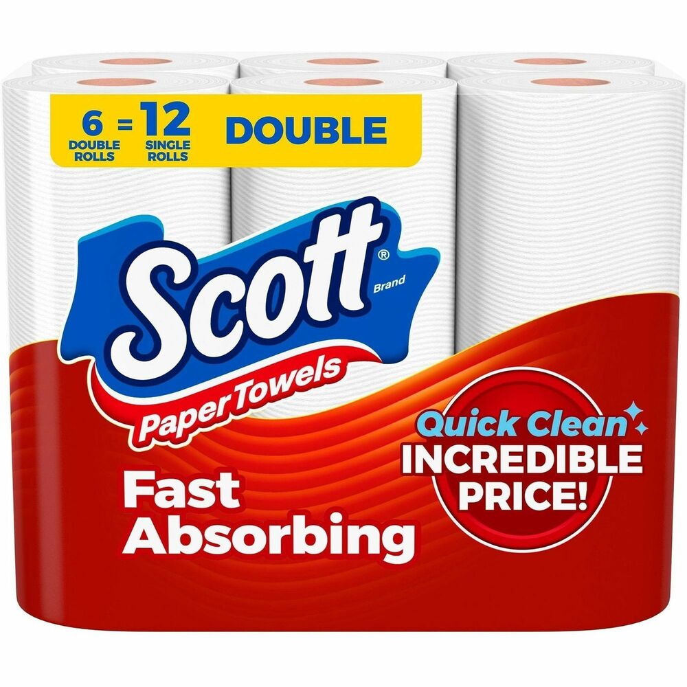 KCC56668 - Disposable kitchen paper towels soak up spills quickly with Quick Absorbing Ridges. Scott brand delivers the quality you can rely on. Choose-A-Sheet design allows you to grab exactly what you need to prevent wasteful use. 6 Double Rolls of Scott Choose-A-Sheet equal 12 rolls of standard paper towels. Disposable paper towels are virtually lint-free when you wipe to help you leave any surface spotless. Scott brand paper towels are FSC-certified and have 100 percent paper fibers sourced from responsibly managed forests.