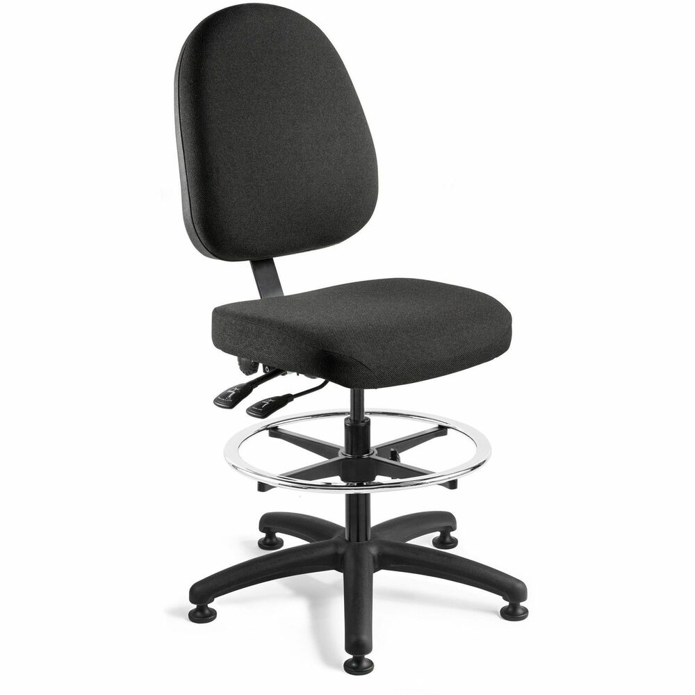 BVM6501BKF - Integra Series Chair effectively meets the needs of various work environments. Pneumatic, articulating seat and back tilt adjustment allow you to work from the most optimal position. Ergonomic seat adjusts in height from 24" to 34". Waterfall seat improves lower body circulation and overall health. Fully contoured back provides added lumbar support and encourages proper spine alignment. Along the office chair's base cylinder, a threaded knob adjusts the 20" chrome footring's height from 7.5" to 17.5". Sturdy, five-legged nylon base moves on mushroom glides and supports up to 300 lb. to ensure stability at any height. Fabric upholstery on seat and back meet CAL 117 and NFPA 260A/UFAC Class 1 standards. Seat size is 20" wide x 18" high. Back measures 17.5" wide x 16" high.