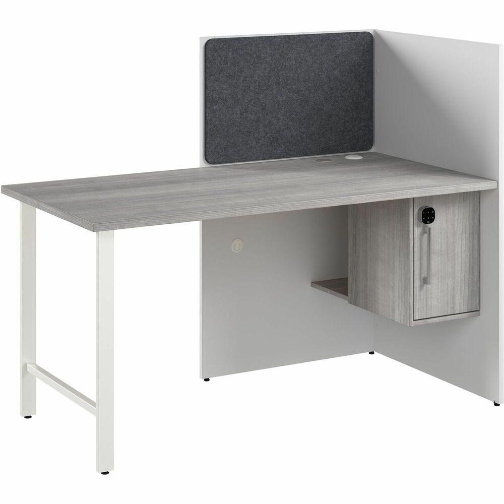 BSHHUCB260WHPG - Hustle 60" Cubicle Desk for Office with Locking Storage Cabinet instantly turns any space into a private and productive work area. The 1" thick desktop with a 200 lb. capacity accommodates multiple monitors and other equipment. Durable melamine worksurface protects against scratches, stains and other cosmetic damage to preserve the computer desk's appearance throughout years of regular use. Underdesk storage cabinet with customizable keypad lock securely stores valuables and personal items. Built-in cabinet's interior has one adjustable shelf to hold various shapes and sizes. Desktop power grommet with AC outlet, USB-A and USB-C port makes charging and connecting electronic devices easy while wire-management passthroughs keep your work area free from cords and cables. Set up the included tackboard on either the back or side panels to display memos, reminders, pictures and office decor. This modern cubicle desk meets or exceeds ANSI/BIFMA quality standards for safety and performance.