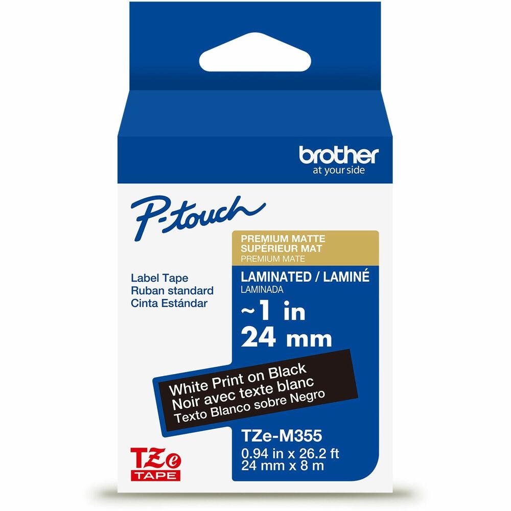 BRTTZEM355G - The sophisticated finish of Brother Genuine P-touch TZe Premium Matte Laminated Label Tapes elevates any project and adds an elegant look to table cards, retail products, gifts, crafts, and more. For standout labels, TZe Premium Matte Laminated Label Tapes are ideal to add a special look for retail shops, craft-based businesses, hand-made gifts and gift wrapping, home offices, and small businesses. They're ideal for crafters, hobbyists, retailers, or anyone who wants to make their labels stand out. A reliable choice for both indoor and outdoor applications, these strong and durable tapes can be used confidently in harsh environments and on rough/uneven surfaces. Combining powerful adhesive and Easy Peel split backings, TZe Premium Matte Laminated Label Tapes are easy to apply and can be relied on to remain affixed to smooth, round, and textured surfaces. TZe Premium Matte Laminated Label Tapes are: Chemical Resistant: Tested for resistance to many different chemicals TZe Premium Matte Laminated Label Tapes can be used in areas and on items that require frequent cleaning with common cleaners like bleach or wipes. For store shelves that stand out, displays with added elegance, or welcome messages on entryways. Water Resistant: Able to withstand water and humidity, TZe Premium Matte Laminated Label Tapes add sophistication to areas and on items with frequent water exposure, like bar areas and water bottles. Abrasion Resistant: Use TZe Premium Matte Laminated Label Tapes on items that are frequently shared, moved or accessed in public or home settings. Label wedding, birthday and holiday gifts, storage bins, party supplies, and crafts. Create name tags that are easy to read and make a lasting impression. Fade Resistant: Engineered to perform in harsh environments, TZe Premium Matte Laminated Label Tapes in areas and on items that are exposed to sunlight, like products in a display window, planters, exterior signage, and café menus. Like all Brother P-touch TZe Tapes, TZe Premium Matte Laminated Label Tapes are designed to work seamlessly with a variety of Brother P-touch Label Makers and are engineered for effortless customization, long-lasting performance, and impressive durability.  Images are for illustrative purposes only. Actual output (such as font and margins) may vary. Tape widths listed in inches are approximate. Actual tape widths are listed in millimeters (mm).