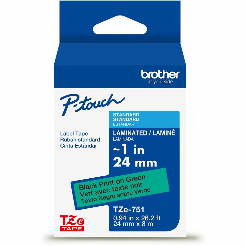 BRTTZE751G - Not all labels are created equally. Engineered by Brother for use with a variety of Brother P-touch Label Makers, Brother Genuine TZe Laminated Label Tapes offer an unbeatable combination of effortless customization, long-lasting performance, and impressive strength. The patented seven-layer lamination technology provides remarkable resistance to wear and tear, and label text is printed between layers, so messaging remains. Featuring Easy Peel split backings and outstanding adhesion, they are an effective option for application on smooth, round, and textured surfaces. Tested to perform in a range of environments, these label tapes withstand temperatures from freezing to boiling. Plus, they're resistant to fading caused by sunlight and damage due to water, making them ideal for indoor and outdoor use.  Chemical Resistant: TZe Laminated Label Tapes can be used on items and in areas that require frequent sanitizing with cleaners, wipes, and bleach. Restaurant kitchens, school cafeterias, tattoo shops, nursery schools, breakrooms, customer service counters. Water Resistant: TZe Laminated Label Tapes can be used in areas and on items with frequent water exposure. Hotel pool areas, backyard hot tubs, under-sink storage, laundry rooms, barber shops, fishing gear, outdoor garbage bins, dishwashers, and microwave-safe food storage. Abrasion Resistant: TZe Laminated Label Tapes can be used on items in public environments like municipal offices and government buildings or in home settings where items are often shared, accessed, or moved. Heavy storage containers, warehouse goods, power tools, dental office files, legal office binders, entry/exit doors in public buildings. Fade Resistant: TZe Laminated Label Tapes can be used in areas and on items that are exposed to sunlight. Retail store windows, flowerbeds, marinas, used car lots, swap meets, BBQ tools and accessories. Offered in multiple sizes and colors, the extensive range of TZe Laminated Label Tapes is further expanded with premium and specialty options that are perfect for more specific uses. For durable, long-lasting custom label solutions, depend on Brother TZe Laminated Label Tapes - labels that work hard to simplify the hard work of identification and organization.  Images are for illustrative purposes only. Actual output (such as font and margins) may vary. Tape widths listed in inches are approximate. Actual tape widths are listed in millimeters (mm).