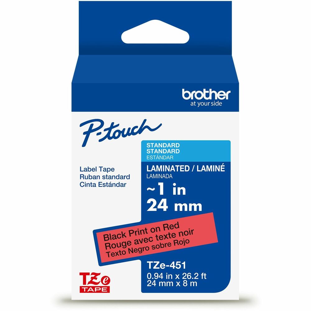 BRTTZE451G - Not all labels are created equally. Engineered by Brother for use with a variety of Brother P-touch Label Makers, Brother Genuine TZe Laminated Label Tapes offer an unbeatable combination of effortless customization, long-lasting performance, and impressive strength. The patented seven-layer lamination technology provides remarkable resistance to wear and tear, and label text is printed between layers, so messaging remains. Featuring Easy Peel split backings and outstanding adhesion, they are an effective option for application on smooth, round, and textured surfaces. Tested to perform in a range of environments, these label tapes withstand temperatures from freezing to boiling. Plus, they're resistant to fading caused by sunlight and damage due to water, making them ideal for indoor and outdoor use.  Chemical Resistant: TZe Laminated Label Tapes can be used on items and in areas that require frequent sanitizing with cleaners, wipes, and bleach. Restaurant kitchens, school cafeterias, tattoo shops, nursery schools, breakrooms, customer service counters. Water Resistant: TZe Laminated Label Tapes can be used in areas and on items with frequent water exposure. Hotel pool areas, backyard hot tubs, under-sink storage, laundry rooms, barber shops, fishing gear, outdoor garbage bins, dishwashers, and microwave-safe food storage. Abrasion Resistant: TZe Laminated Label Tapes can be used on items in public environments like municipal offices and government buildings or in home settings where items are often shared, accessed, or moved. Heavy storage containers, warehouse goods, power tools, dental office files, legal office binders, entry/exit doors in public buildings. Fade Resistant: TZe Laminated Label Tapes can be used in areas and on items that are exposed to sunlight. Retail store windows, flowerbeds, marinas, used car lots, swap meets, BBQ tools and accessories. Offered in multiple sizes and colors, the extensive range of TZe Laminated Label Tapes is further expanded with premium and specialty options that are perfect for more specific uses. For durable, long-lasting custom label solutions, depend on Brother TZe Laminated Label Tapes - labels that work hard to simplify the hard work of identification and organization.  Images are for illustrative purposes only. Actual output (such as font and margins) may vary. Tape widths listed in inches are approximate. Actual tape widths are listed in millimeters (mm).