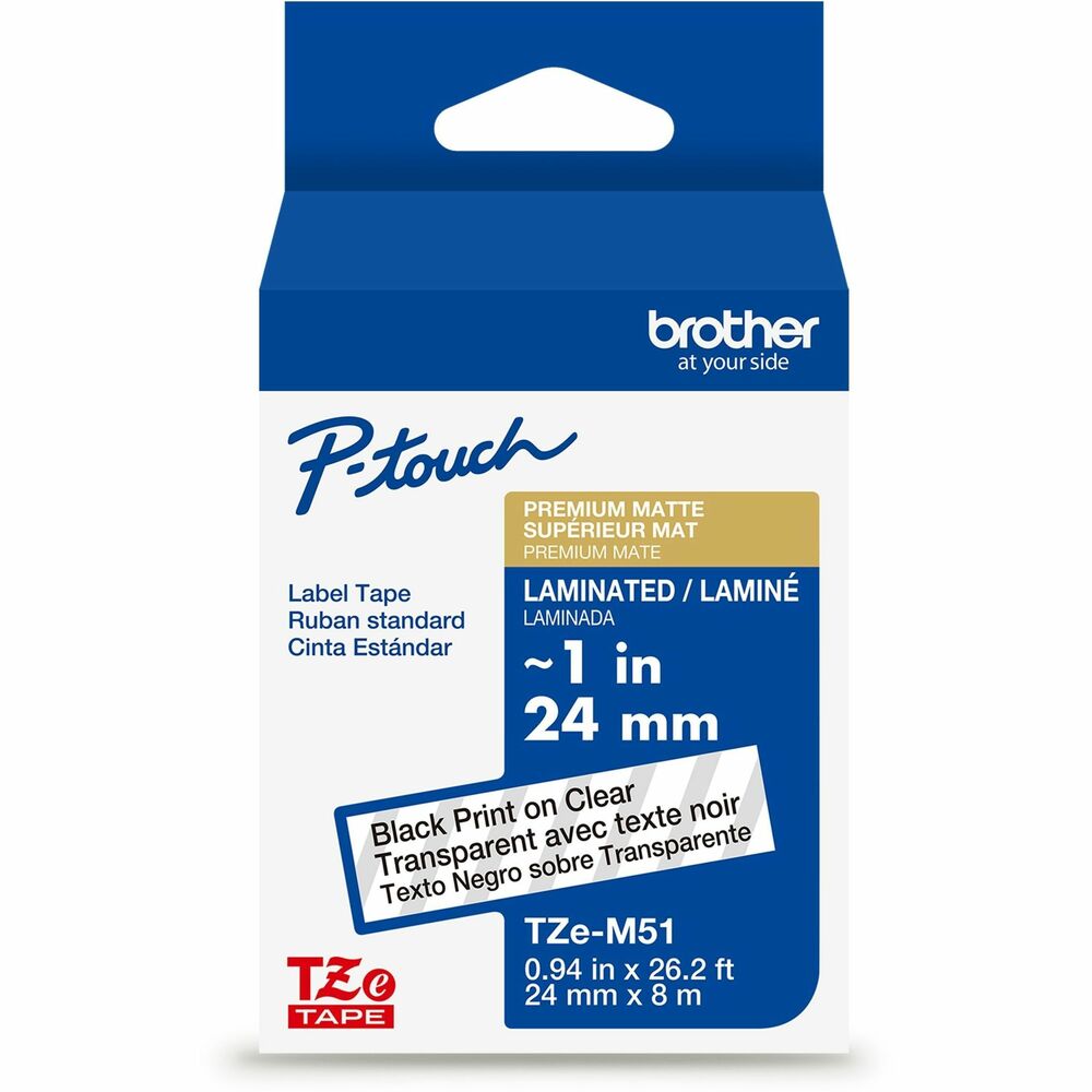 BRTTZEM51G - The sophisticated finish of Brother Genuine P-touch TZe Premium Matte Laminated Label Tapes elevates any project and adds an elegant look to table cards, retail products, gifts, crafts, and more. For standout labels, TZe Premium Matte Laminated Label Tapes are ideal to add a special look for retail shops, craft-based businesses, hand-made gifts and gift wrapping, home offices, and small businesses. They're ideal for crafters, hobbyists, retailers, or anyone who wants to make their labels stand out. A reliable choice for both indoor and outdoor applications, these strong and durable tapes can be used confidently in harsh environments and on rough/uneven surfaces. Combining powerful adhesive and Easy Peel split backings, TZe Premium Matte Laminated Label Tapes are easy to apply and can be relied on to remain affixed to smooth, round, and textured surfaces. TZe Premium Matte Laminated Label Tapes are: Chemical Resistant: Tested for resistance to many different chemicals TZe Premium Matte Laminated Label Tapes can be used in areas and on items that require frequent cleaning with common cleaners like bleach or wipes. For store shelves that stand out, displays with added elegance, or welcome messages on entryways. Water Resistant: Able to withstand water and humidity, TZe Premium Matte Laminated Label Tapes add sophistication to areas and on items with frequent water exposure, like bar areas and water bottles. Abrasion Resistant: Use TZe Premium Matte Laminated Label Tapes on items that are frequently shared, moved or accessed in public or home settings. Label wedding, birthday and holiday gifts, storage bins, party supplies, and crafts. Create name tags that are easy to read and make a lasting impression. Fade Resistant: Engineered to perform in harsh environments, TZe Premium Matte Laminated Label Tapes in areas and on items that are exposed to sunlight, like products in a display window, planters, exterior signage, and café menus. Like all Brother P-touch TZe Tapes, TZe Premium Matte Laminated Label Tapes are designed to work seamlessly with a variety of Brother P-touch Label Makers and are engineered for effortless customization, long-lasting performance, and impressive durability.  Images are for illustrative purposes only. Actual output (such as font and margins) may vary. Tape widths listed in inches are approximate. Actual tape widths are listed in millimeters (mm).