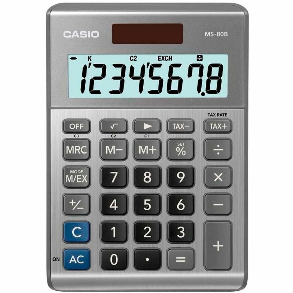 CSOMS80BSR - This MS-80B eight-digit desktop calculator meets various business needs, including tac and currency exchange calculation. Eight-digit LCD display offers convenient viewing of your financial calculation, tax calculations, currency conversions and more. Easily use this calculator both day and night, thanks to both battery and solar power sources. Three-key memory keeps often-used figures accessible for faster calculations. Square root, rounding switch, sign change, grand total and percent functions help you solve various math questions. Key rollover feature makes sure nothing is lost during high-speed input.