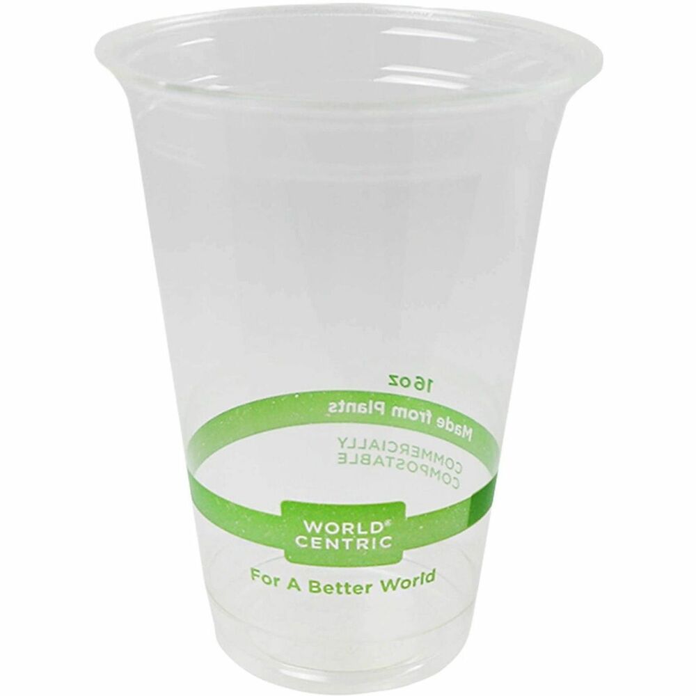 WORCPCS16 - World Centric Compostable 16oz Clear Cold Cups are made from PLA, a bio-based plastic made from plant sugars. Great for cafes, delis and restaurants serving cold drinks, these eco-friendly to-go cups are light-weight and freezer-safe. PLA products are suitable for cold to warm foods, and they should be stored in a cool place (below 110-degrees Fahrenheit and out of direct sunlight). They're USDA Certified Biobased, Compost Manufacturing Alliance (CMA) Approved, NSF Industrial Certified Compostable and TUV Austria OK Industrial Certified Compostable. As a certified B Corporation, World Centric is dedicated to upholding the highest standards of social and environmental responsibility, transparency and accountability. We proudly give 25-percent of our profits to grassroots organizations driving global change. Choose World Centric compostable foodservice products and make a difference today.