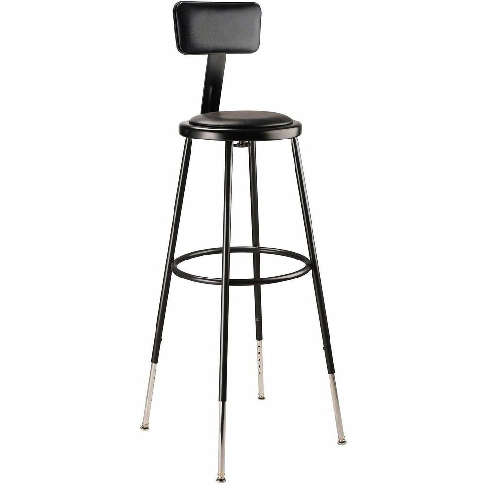 NPS6430HB10 - The fortified construction and soft comfort of the black 6400 Series Heavy-Duty Padded Stools with backrests are ideal for hands-on educational settings like art rooms, science labs, home economics or shop classrooms. These reliable stools feature a sturdy frame of 18-gauge steel tubing securely welded to a 14"-diameter seat pan. Riveted through the steel pan is 0.5"-thick black vinyl cushioning that provides years of dependable use. The footrest ring is securely bonded to each leg with four spotwell contact points. Height-adjustable legs extend from 30.5"-38.5" in 1" increments and adjustable padded backrests can be moved 2" up/down and forward/back. 