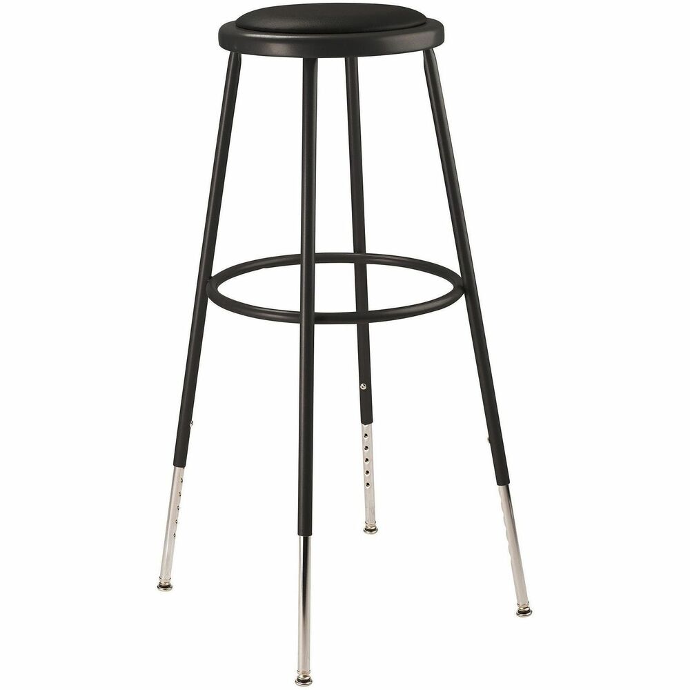NPS6430H10 - The fortified construction and soft comfort of the 6400 Series Heavy-Duty Padded Stools are ideal for hands-on educational settings like art rooms, science labs, home economics or shop classrooms. Height-adjustable legs extend from 30.5"-38.5" in 1" increments. This reliable stool features a sturdy frame of 18-gauge steel tubing securely welded to a 14"-diameter seat pan. Riveted through the steel pan is 0.5"-thick black vinyl cushioning that will provide years of dependable use. The footrest ring is securely bonded to each leg with four spotwell contact points. 