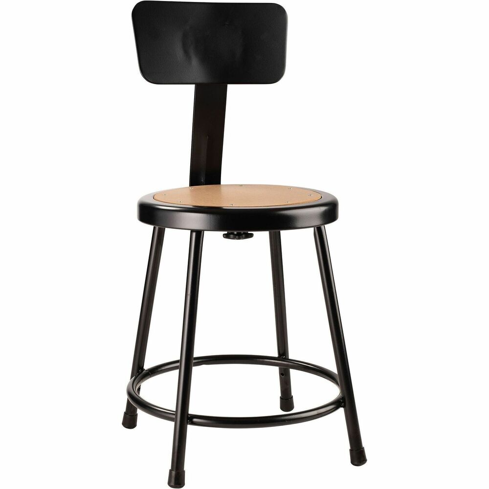 NPS6218B10 - 6200 Series heavy-duty stools offer stable seating for hands-on educational settings like art rooms, science labs, home economics or shop classrooms. Reliable, durable construction features 18-gauge, steel-tubing frames welded to a 14" diameter seat pan. Round Masonite seats will not warp, chip or crack and provide years of dependable use. Footrest rings securely bond to each leg with four spotwell contact points. Adjustable backrest can be moved 2" up/down and forward/back 