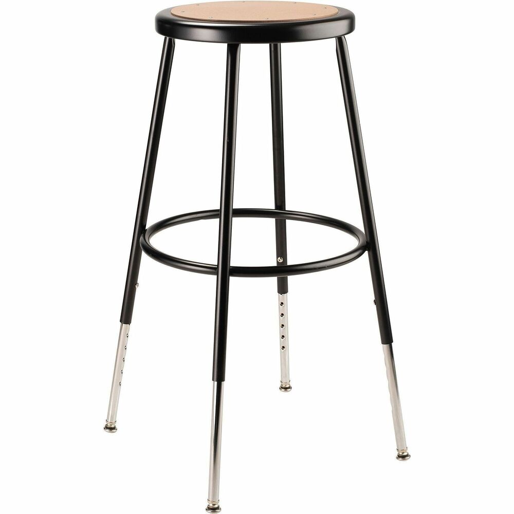 NPS6224H10 - 6200 Series heavy-duty stools offer stable seating for hands-on educational settings like art rooms, science labs, home economics or shop classrooms. Reliable, durable construction features 18-gauge, steel-tubing frames welded to a 14" diameter seat pan. Round Masonite seats will not warp, chip or crack and provide years of dependable use. Footrest rings securely bond to each leg with four spotwell contact points. Height-adjustable legs extend from 24.5" to 32.5". 