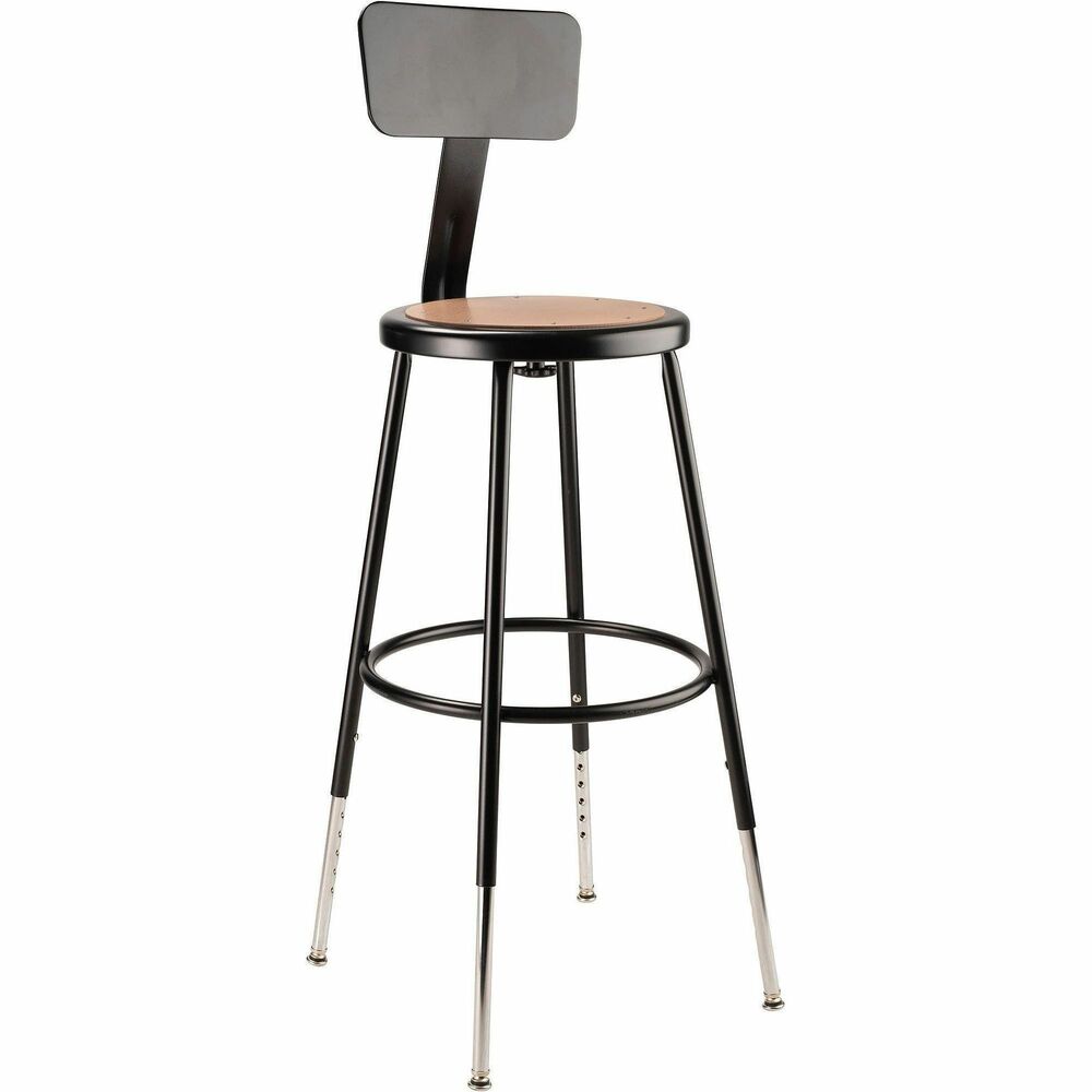 NPS6224HB10 - 6200 Series heavy-duty stools offer stable seating for hands-on educational settings like art rooms, science labs, home economics or shop classrooms. Reliable, durable construction features 18-gauge, steel-tubing frames welded to a 14" diameter seat pan. Round Masonite seats will not warp, chip or crack and provide years of dependable use. Footrest rings securely bond to each leg with four spotwell contact points. Height-adjustable legs extend from 24.5" to 32.5". Adjustable backrest can be moved 2" up/down and forward/back. 