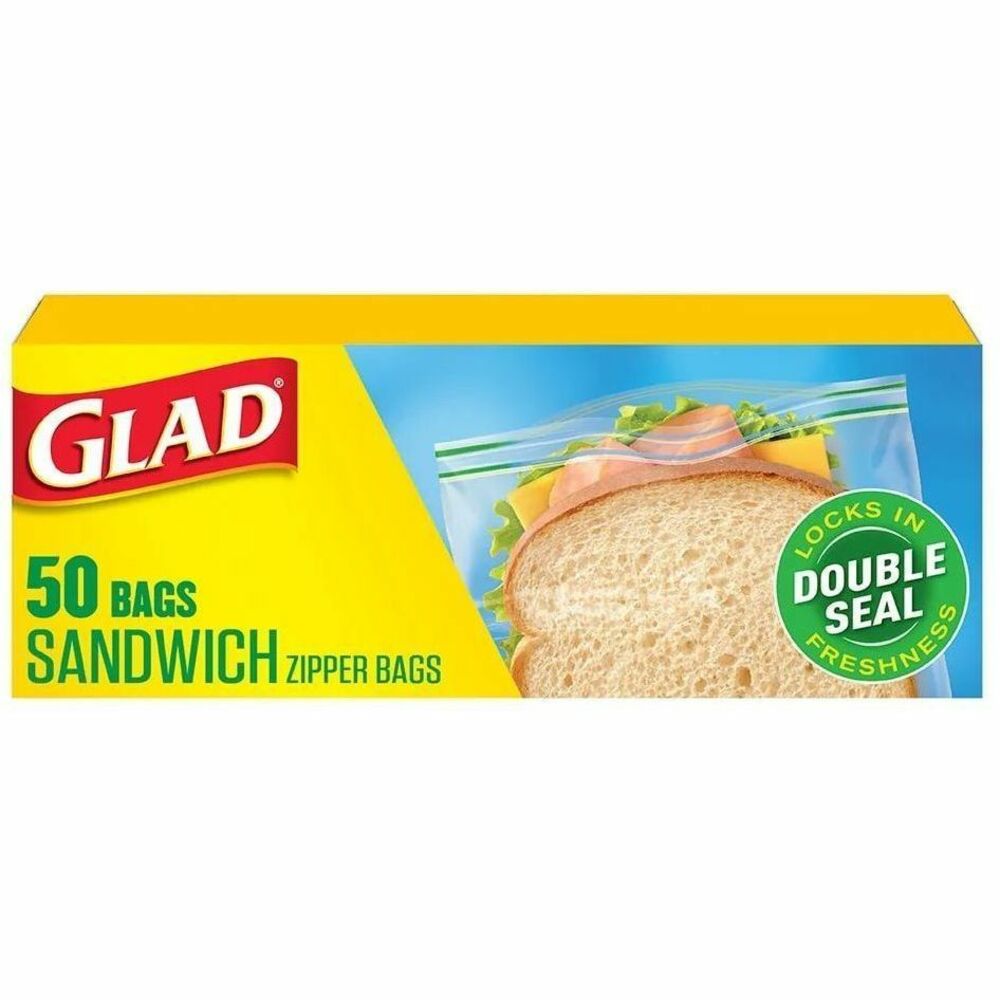 CLO57263 - GLAD food storage bags make it easy to pack, store and protect your food. Close securely with a double-lock green seal. Airtight zip seal that is extra wide and extra thick and the durable plastic deliver freshness protection that prevents moisture loss and food spoilage. Sandwich zipper bags are just the right size for taking your sandwich to work, school or the park. Durable, reliable sealing is perfect for meals, leftovers and on-the-go freshness. You can also use them for snacks, traveling and organizing.